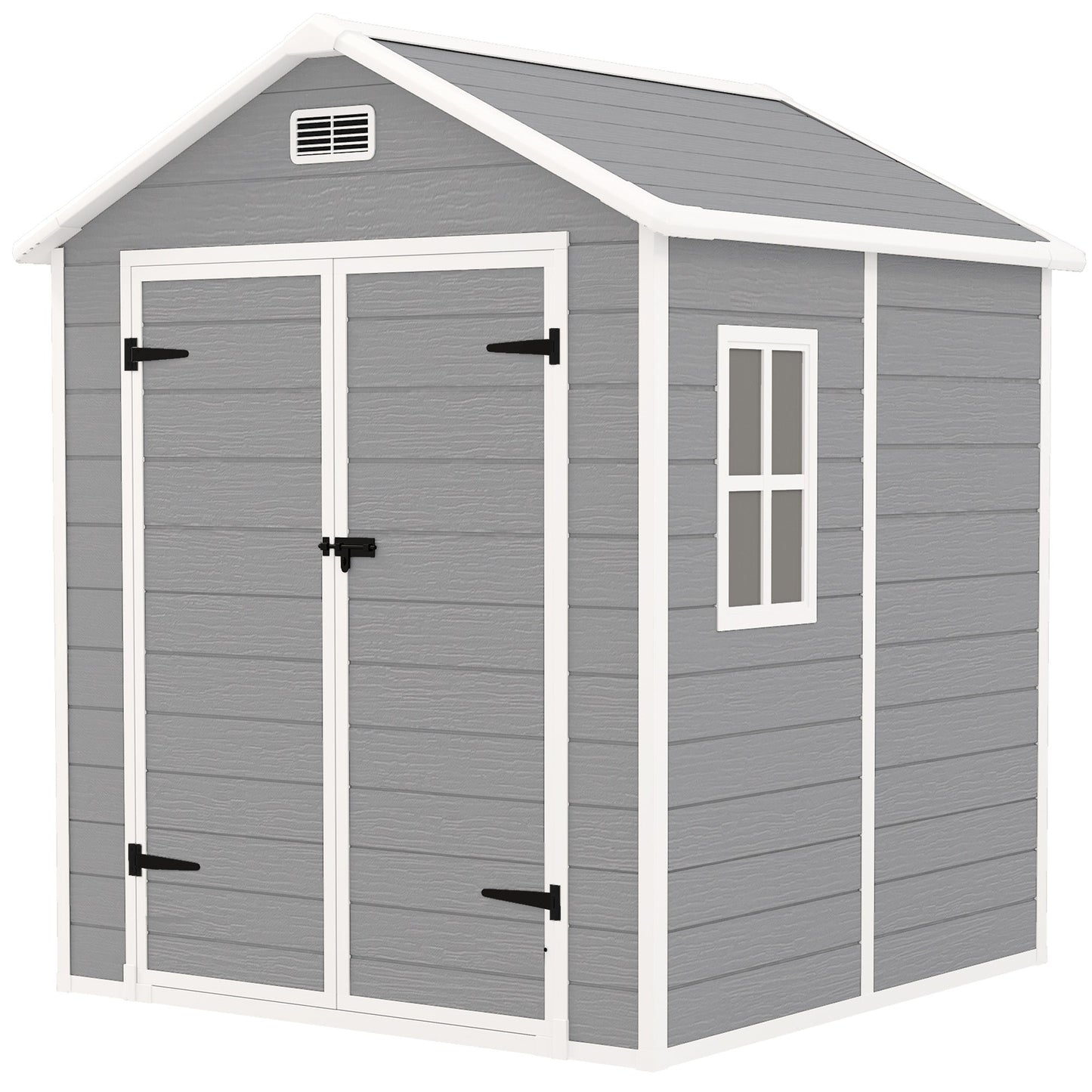6' x 5' Outdoor Storage Shed, Plastic Garden Shed with Floor, Window, Lockable Doors and Vents, Wood Effect Resin Tool Shed for Backyard, Patio, Lawn, Dark Grey