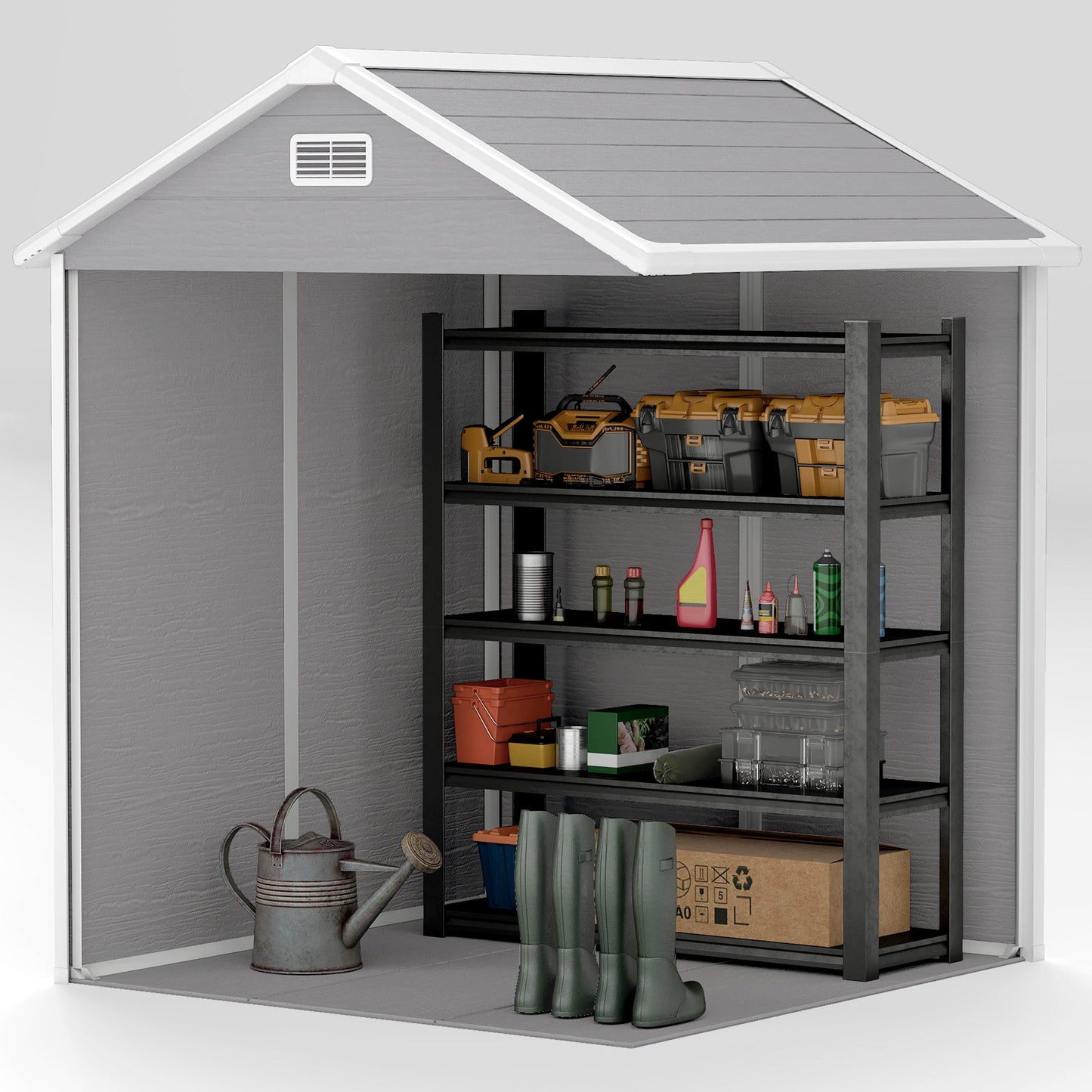 6' x 5' Outdoor Storage Shed, Plastic Garden Shed with Floor, Window, Lockable Doors and Vents, Wood Effect Resin Tool Shed for Backyard, Patio, Lawn, Dark Grey