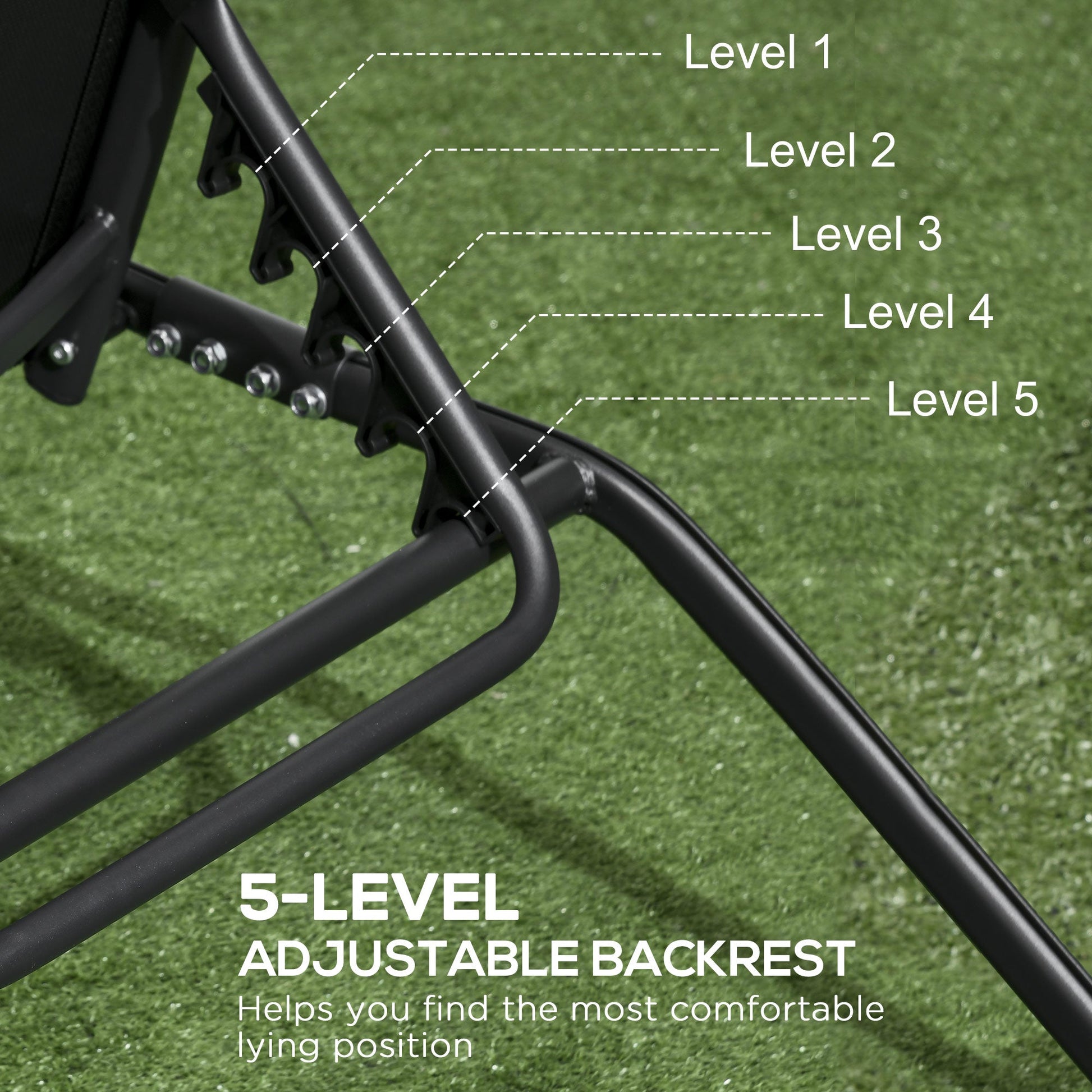 Lounge Chair Set of 2 with Wheels, Outdoor Chaise Lounge with 5-Level Adjustable Backrest for Garden, Backyard, Patio, Deck, Poolside, Black