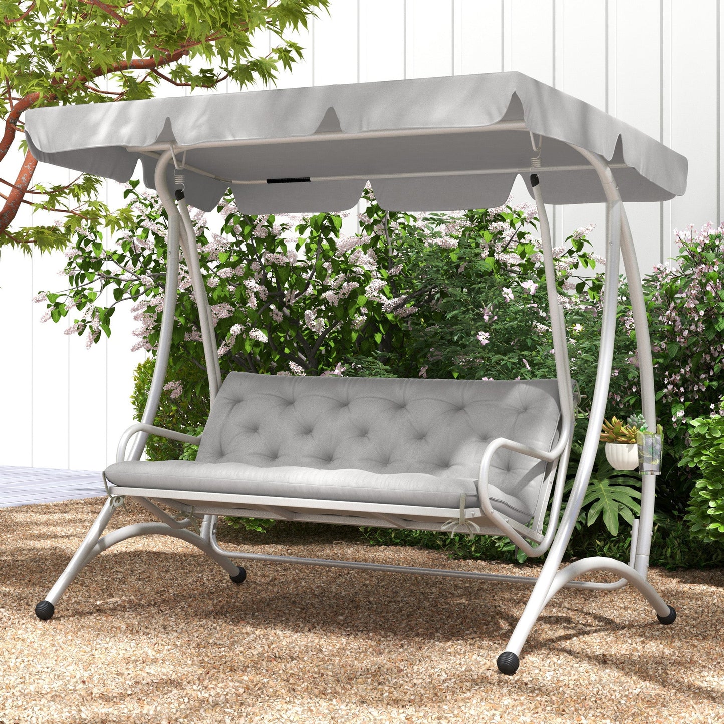 Porch Swing Cushion Garden Bench Cushion with Backrest, Non-Slip 3-Seater Thick Pad, Swing Chair Mat Replacement for Indoor and Outdoor, 59.1" x 38.6", Light Grey