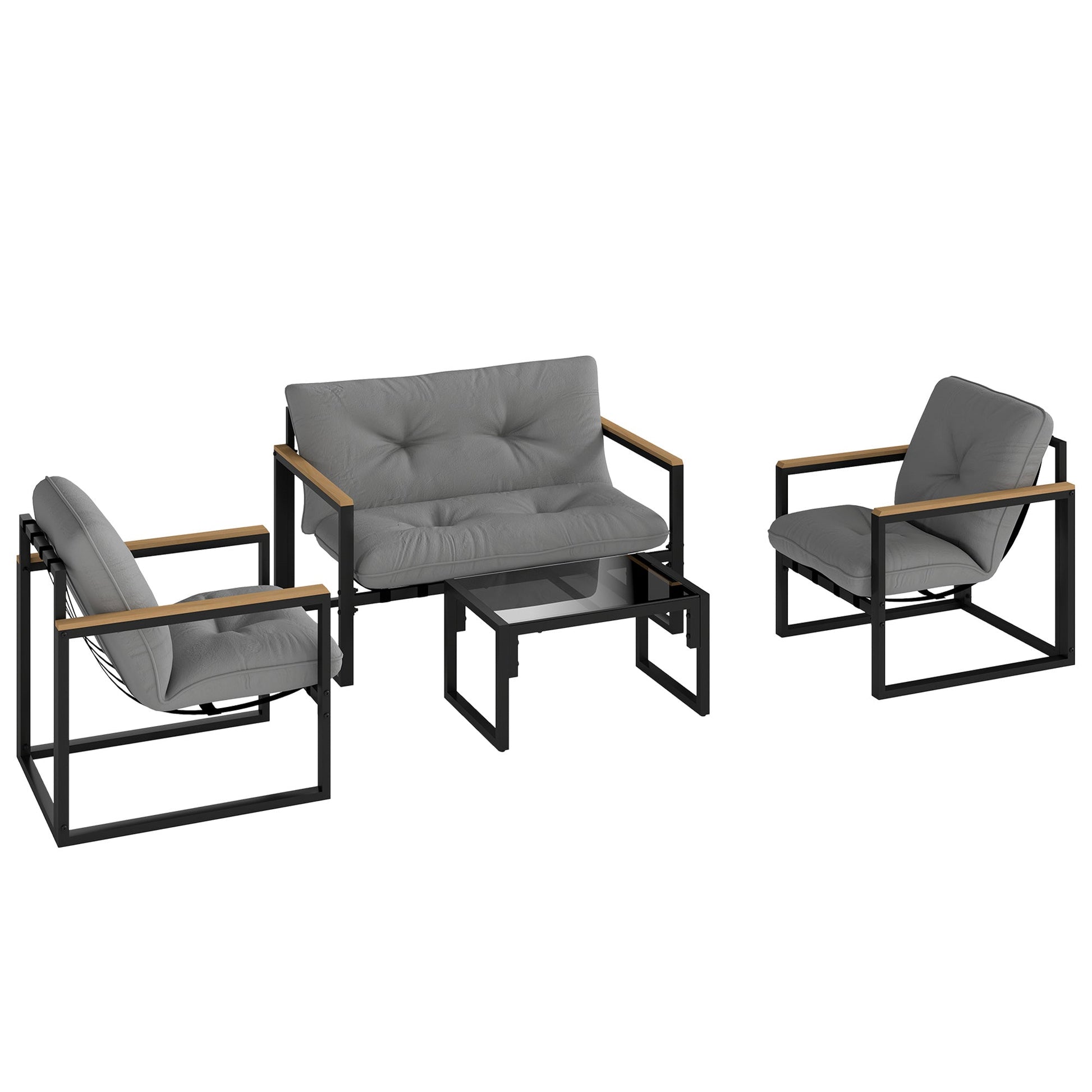 4 Piece Patio Furniture Set, Outdoor Loveseat Sofa Set with Thick Cushions and Coffee Table, Patio Conversation Set for Porch, Balcony, Deck, Light Grey