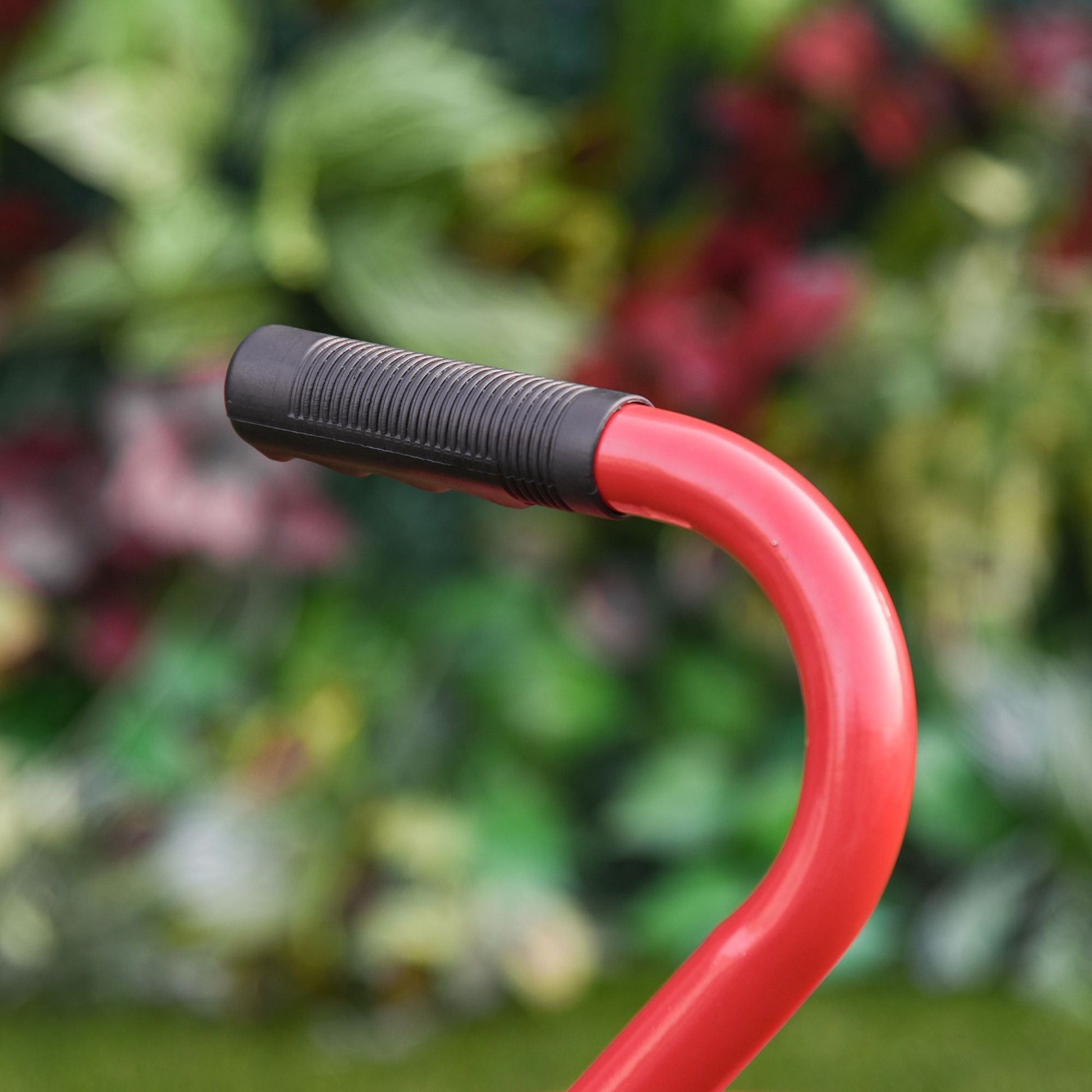 Garden Scooter, Rolling Cart with Swivel and Adjustable Seat, Tool Tray, Bucket Basket, Red and Black