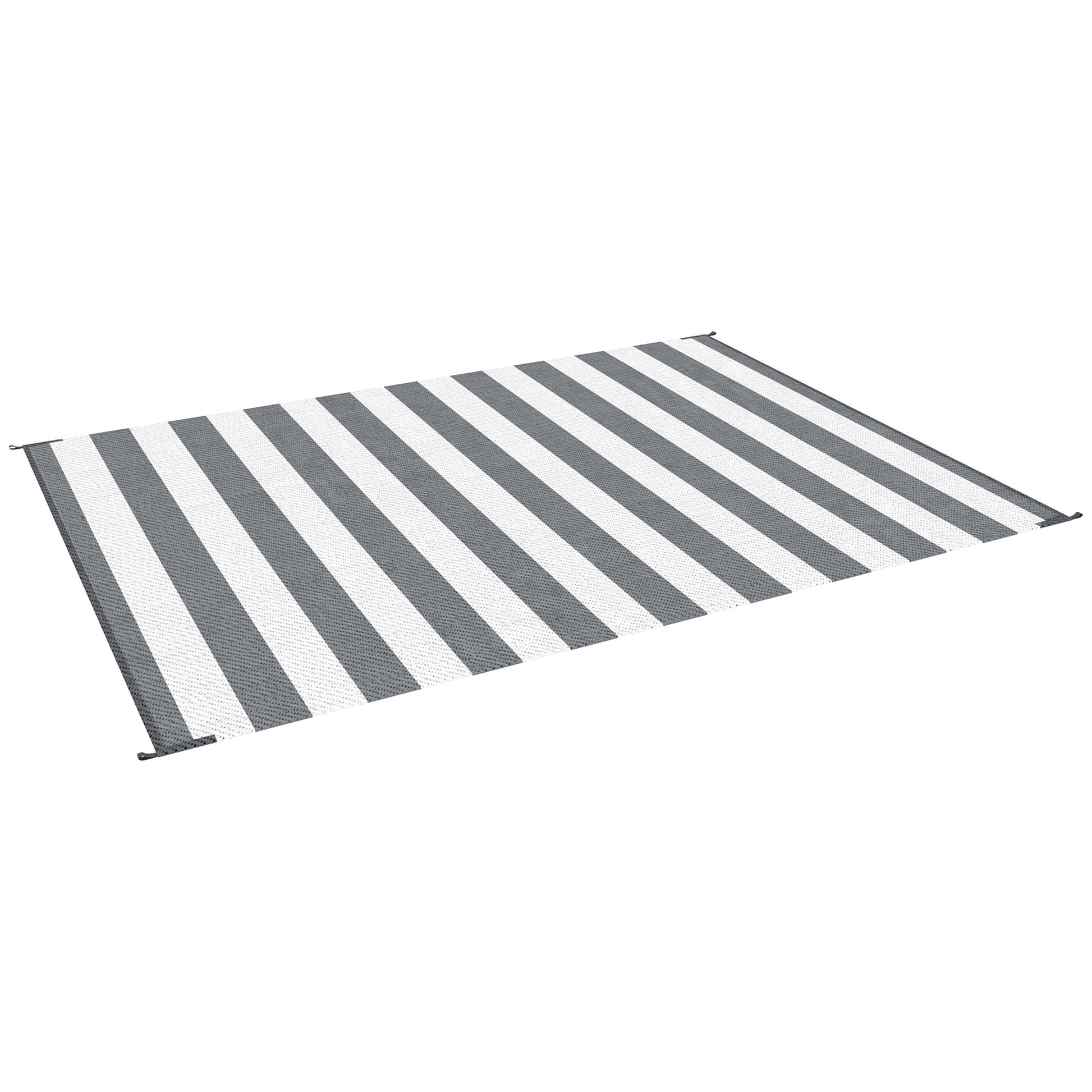 Reversible Outdoor Rug with Carry Bag, 9' x 12' Waterproof Plastic Straw Floor Mat, Portable RV Camping Carpet for Backyard, Deck, Picnic, Beach, Stripe, Grey & White
