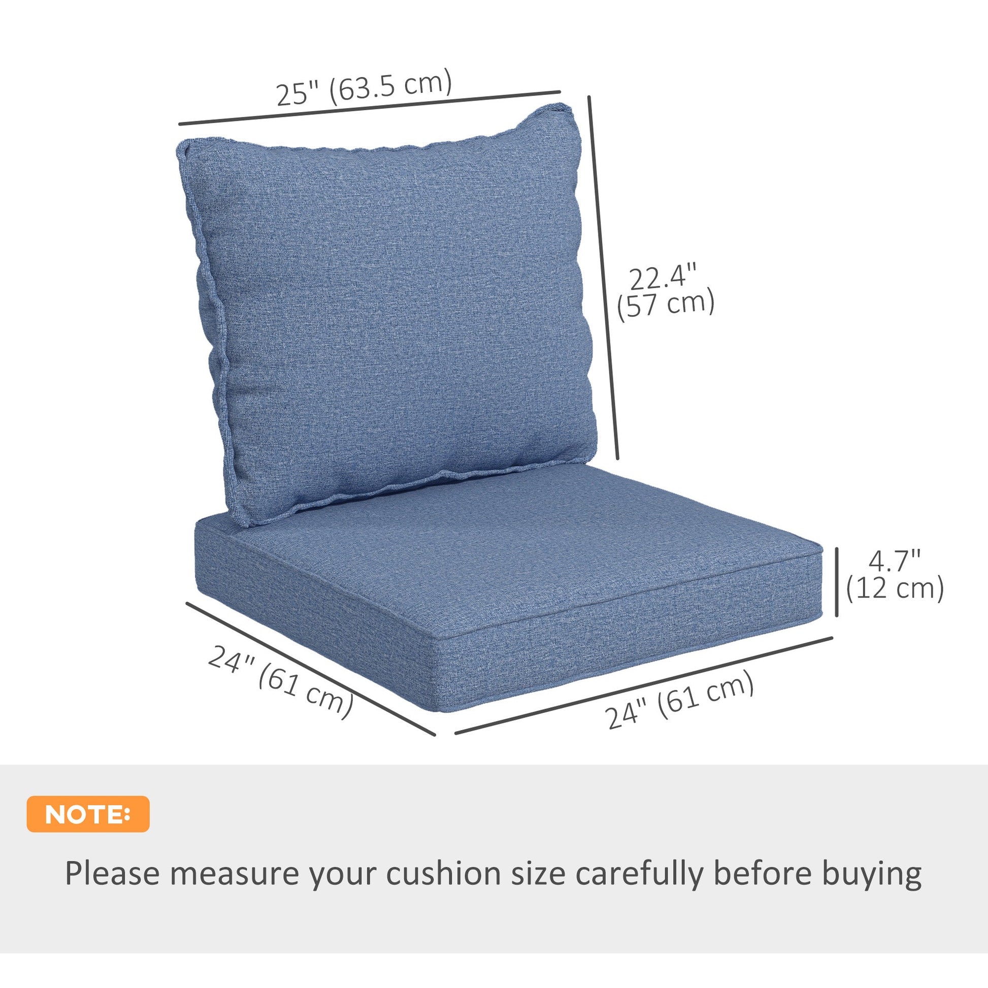 4-Piece Patio Chair Cushions Pillows with Backrest, Seat Replacement Patio Cushions Set for Indoor Outdoor Garden Furniture, Blue