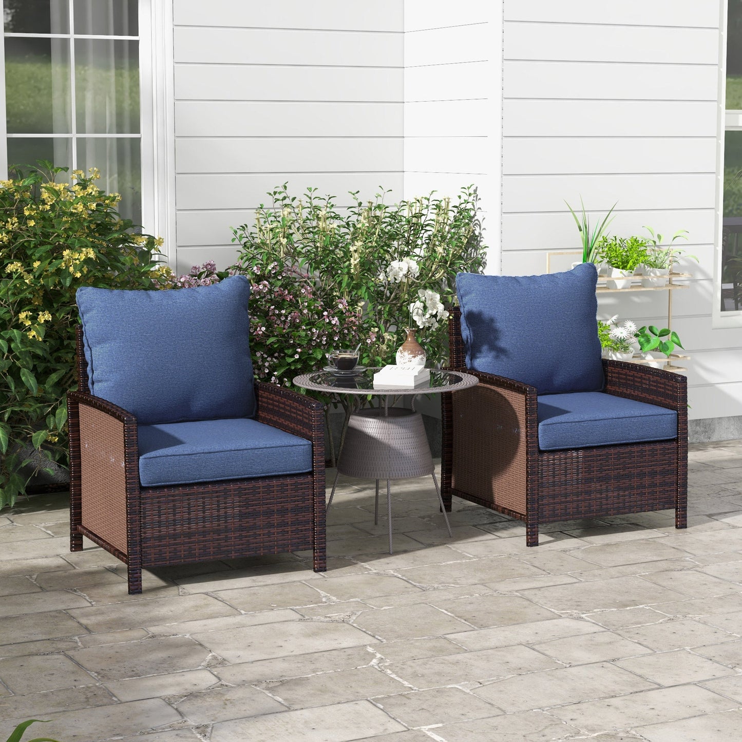 4-Piece Patio Chair Cushions Pillows with Backrest, Seat Replacement Patio Cushions Set for Indoor Outdoor Garden Furniture, Blue