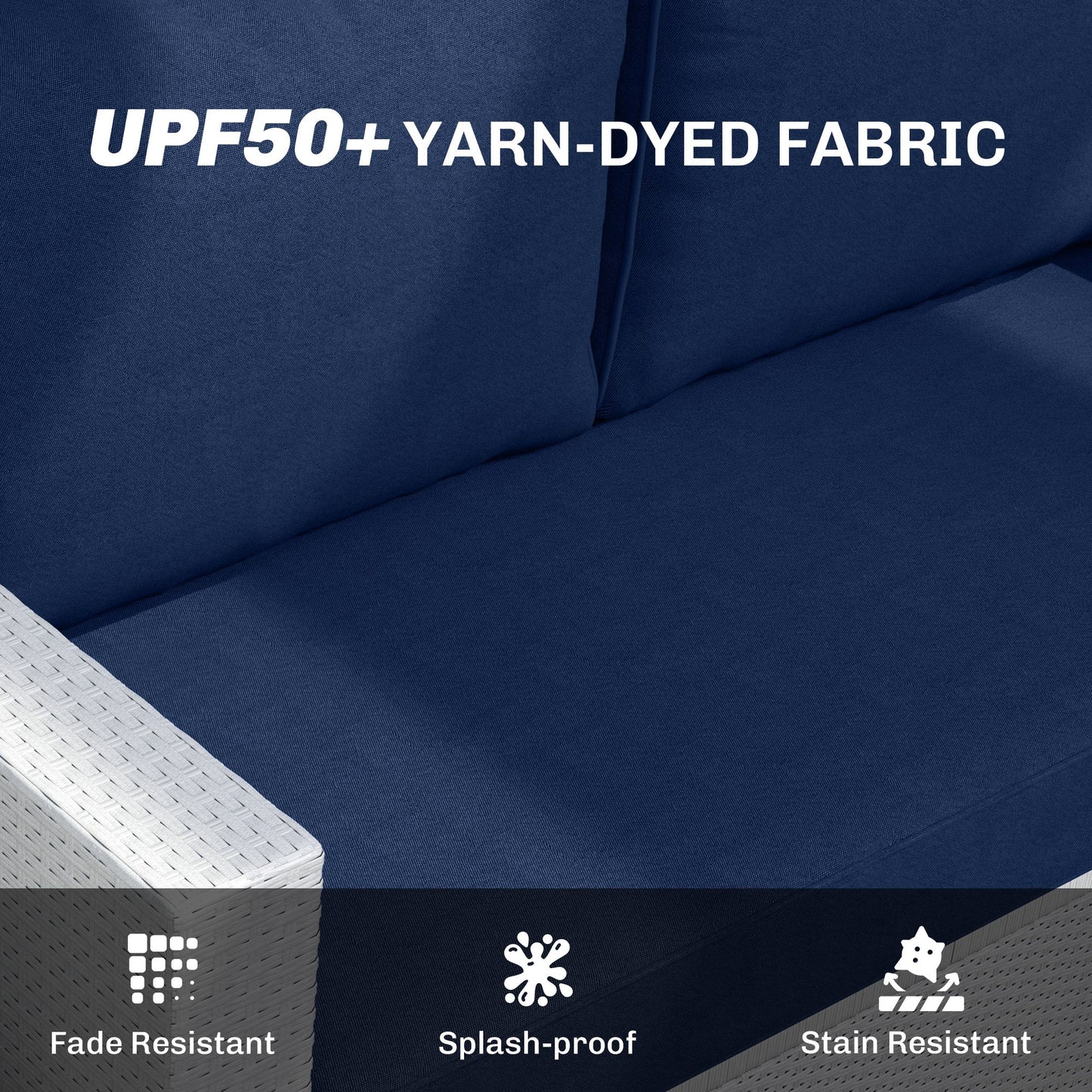2 Seater Outdoor Seat Cushions with Backrest, Loveseat Double Sofa Outdoor Furniture Cushions, Fade-Resistant Replacement Patio Cushions for Indoor and Outdoor, Navy Blue