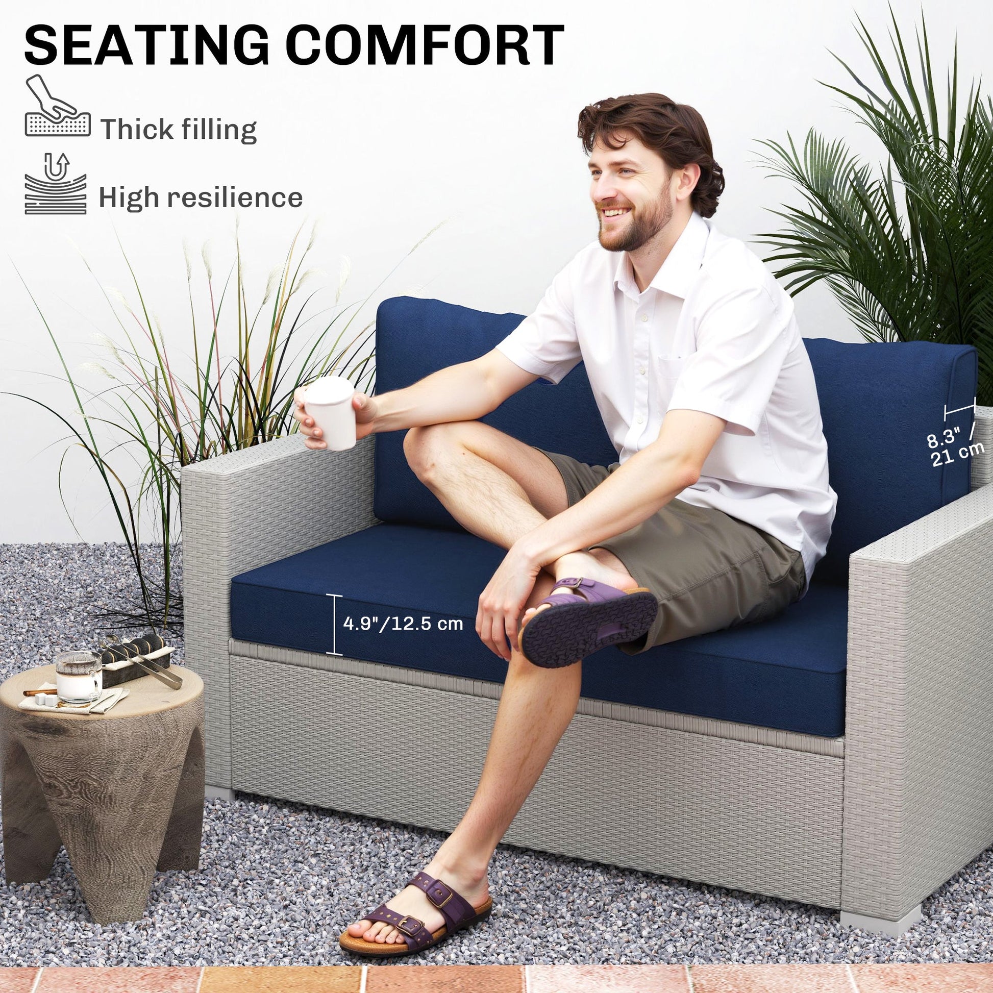 2 Seater Outdoor Seat Cushions with Backrest, Loveseat Double Sofa Outdoor Furniture Cushions, Fade-Resistant Replacement Patio Cushions for Indoor and Outdoor, Navy Blue