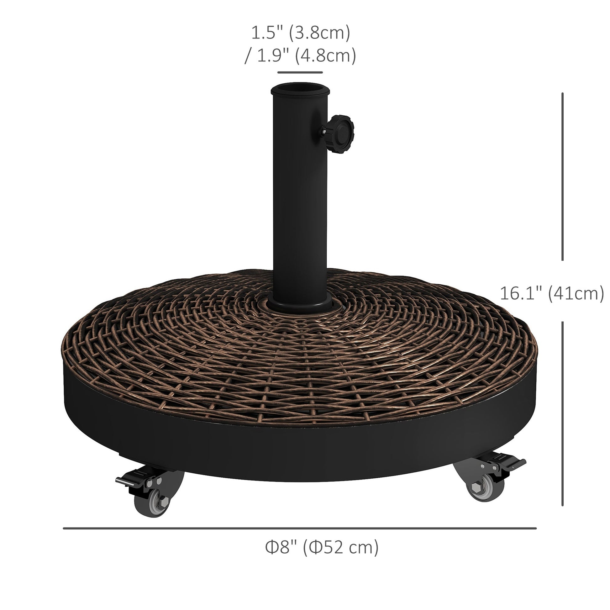 20.5" Round Resin Patio Umbrella Base, 50 lbs Garden Parasol Holder Outdoor Offset Weight Stand with Braked Wheels, Bronze
