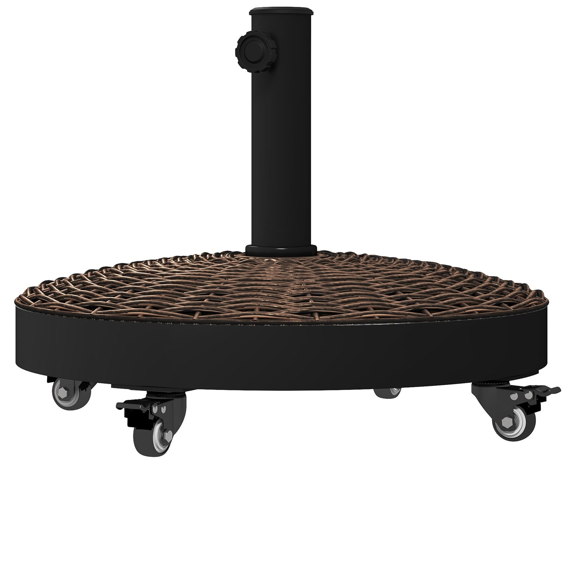 20.5" Round Resin Patio Umbrella Base, 50 lbs Garden Parasol Holder Outdoor Offset Weight Stand with Braked Wheels, Bronze