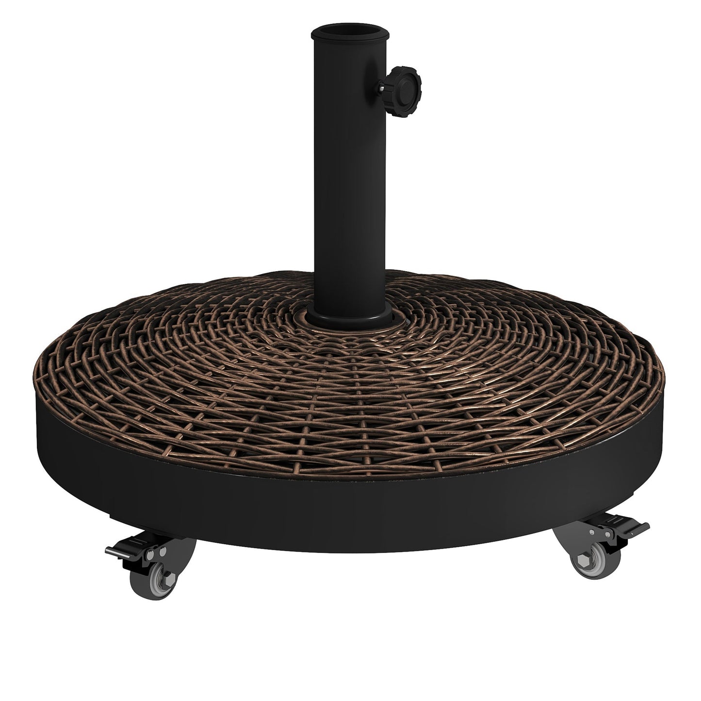 20.5" Round Resin Patio Umbrella Base, 50 lbs Garden Parasol Holder Outdoor Offset Weight Stand with Braked Wheels, Bronze