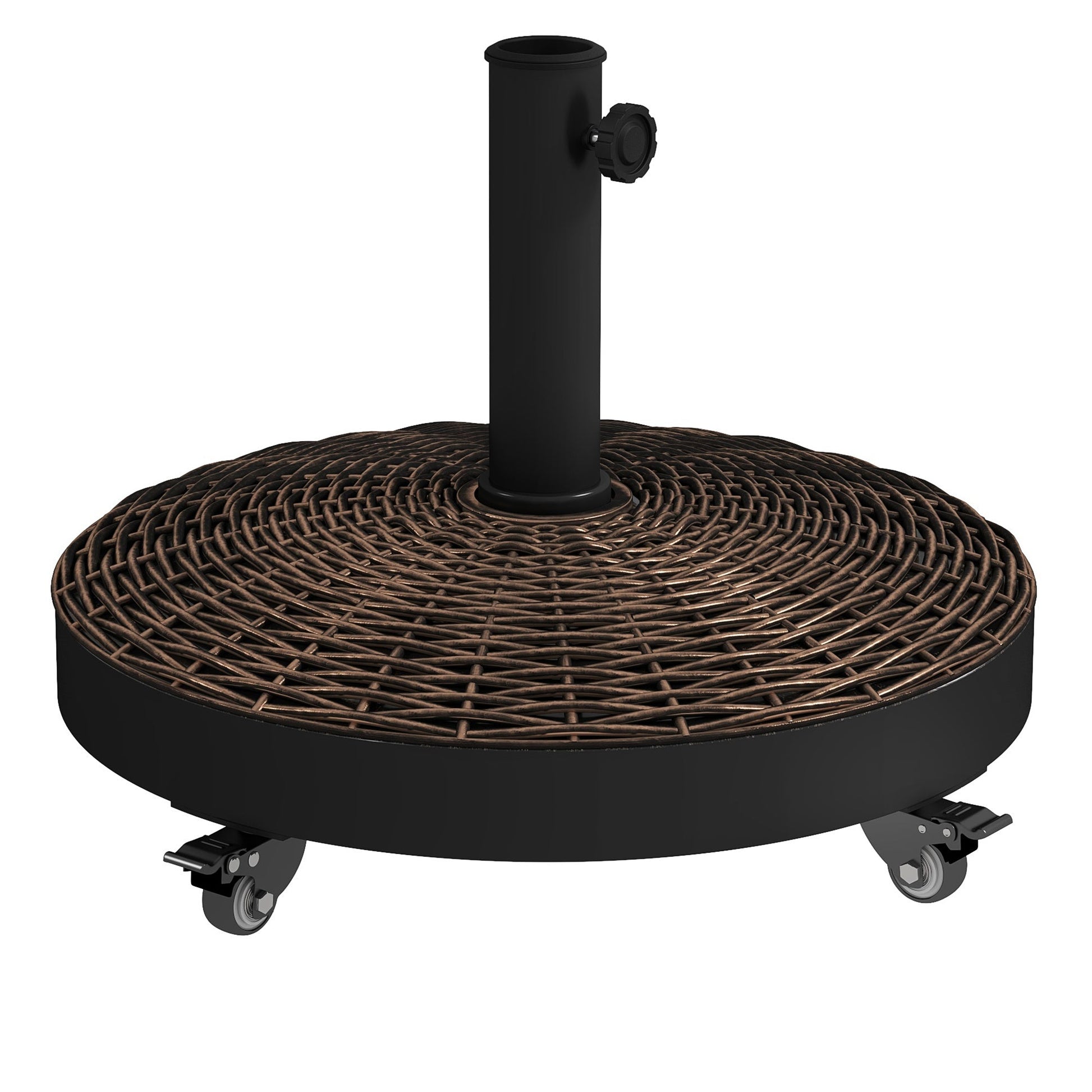 20.5" Round Resin Patio Umbrella Base, 50 lbs Garden Parasol Holder Outdoor Offset Weight Stand with Braked Wheels, Bronze