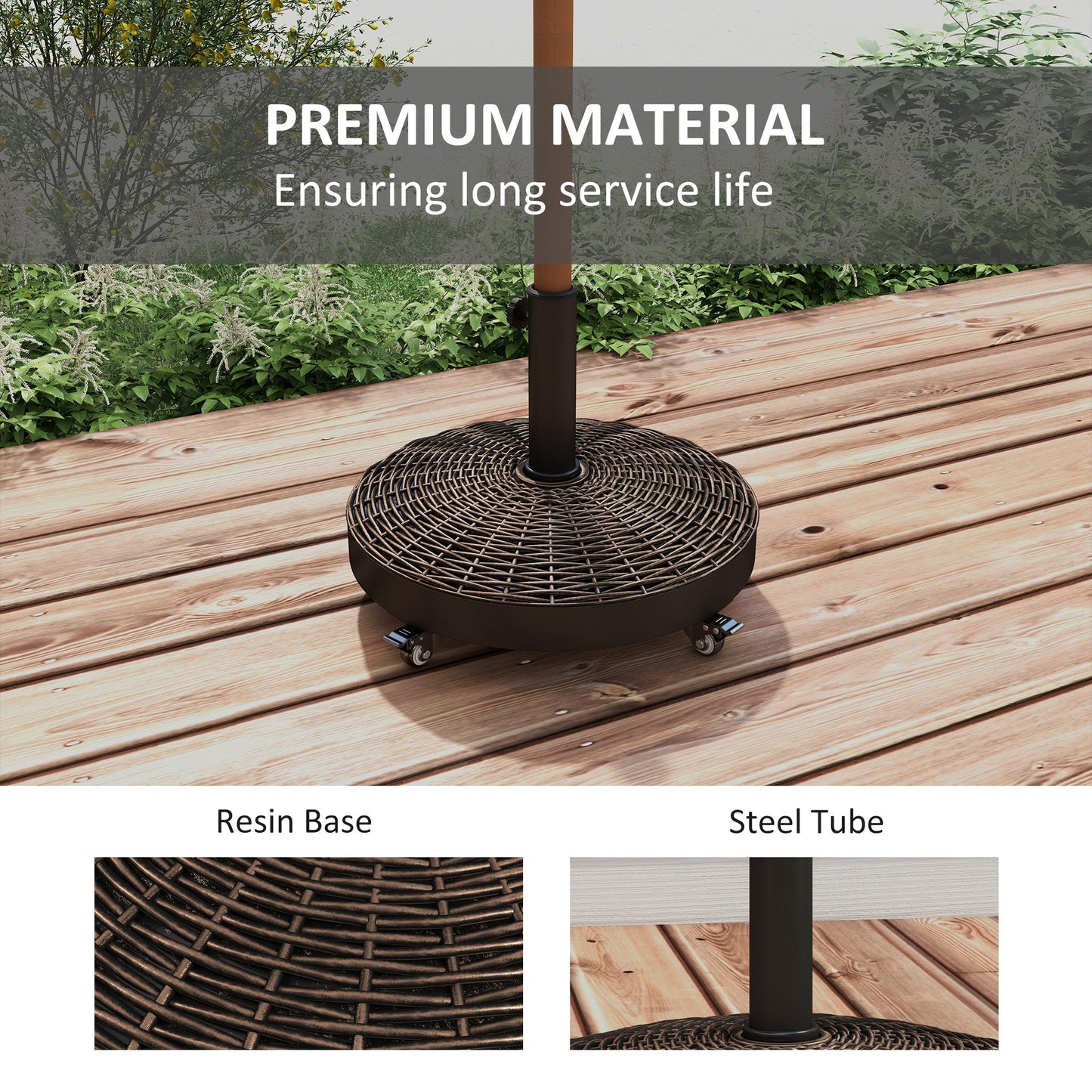 20.5" Round Resin Patio Umbrella Base, 50 lbs Garden Parasol Holder Outdoor Offset Weight Stand with Braked Wheels, Bronze