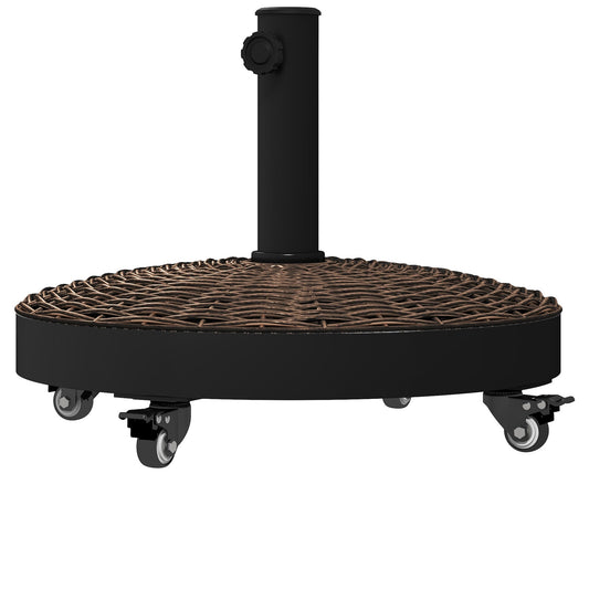 20.5" Round Resin Patio Umbrella Base, 50 lbs Garden Parasol Holder Outdoor Offset Weight Stand with Braked Wheels, Bronze