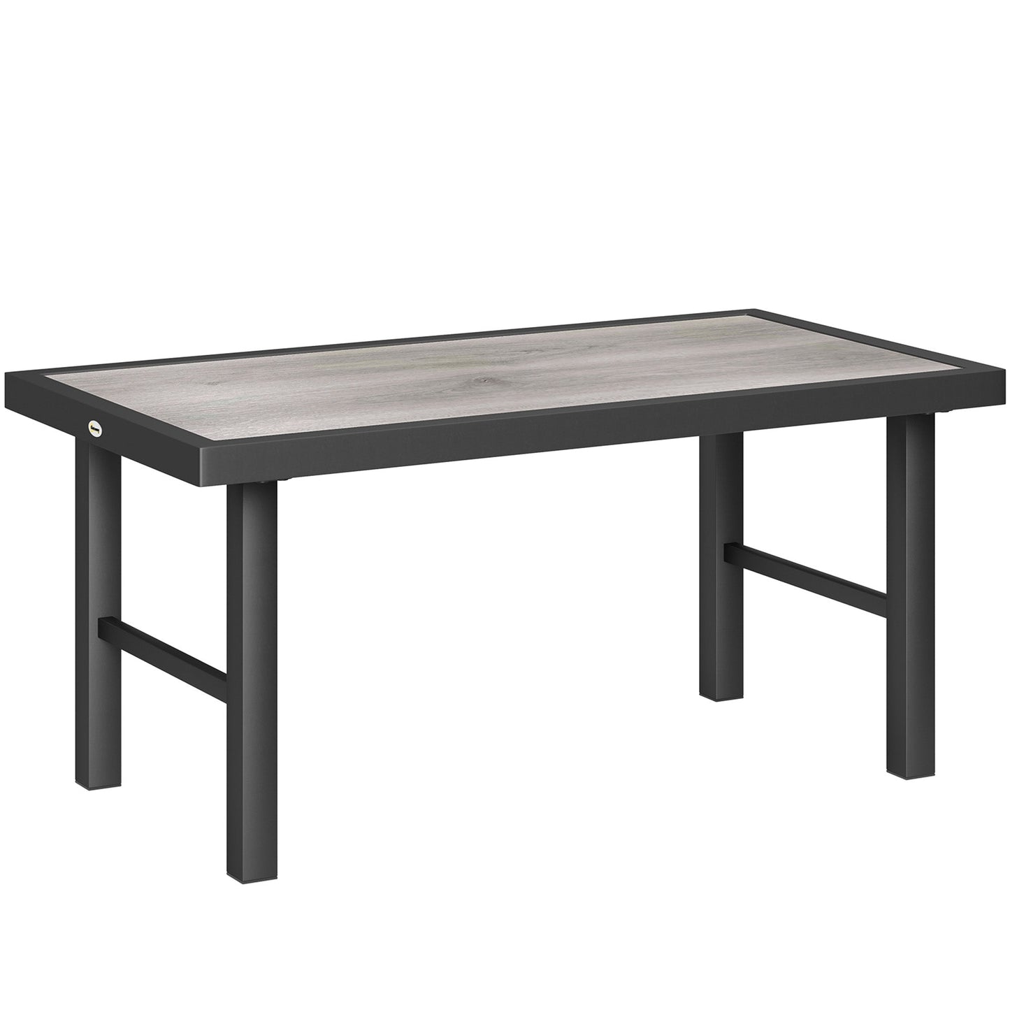 Metal Patio Coffee Table, Rectangle Outdoor Side Table with SPC Woodgrain Tabletop, Foot Pads for Outside Garden Patio Lawn, Distressed Grey