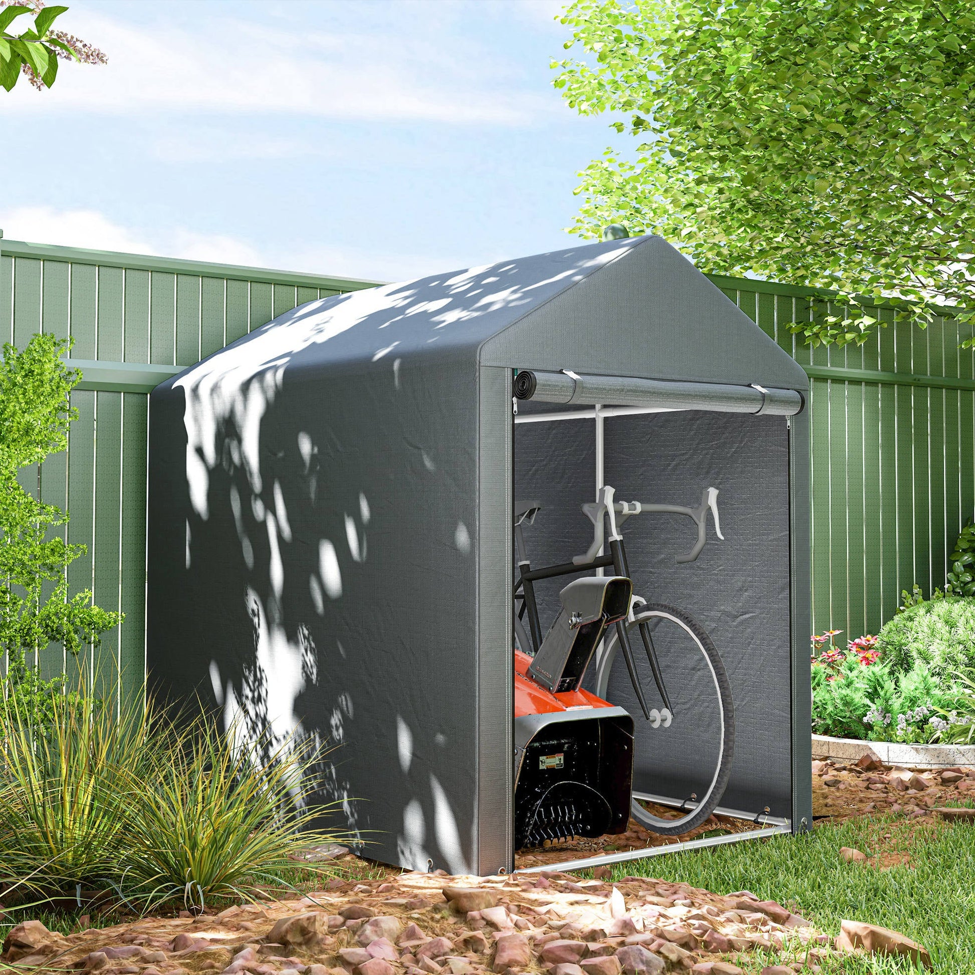 4 x 6ft Portable Shed, Outdoor Storage Shed Tent with Galvanised Steel Frame and Roll-up Door for Motorcycle, Bike, Garden Tools