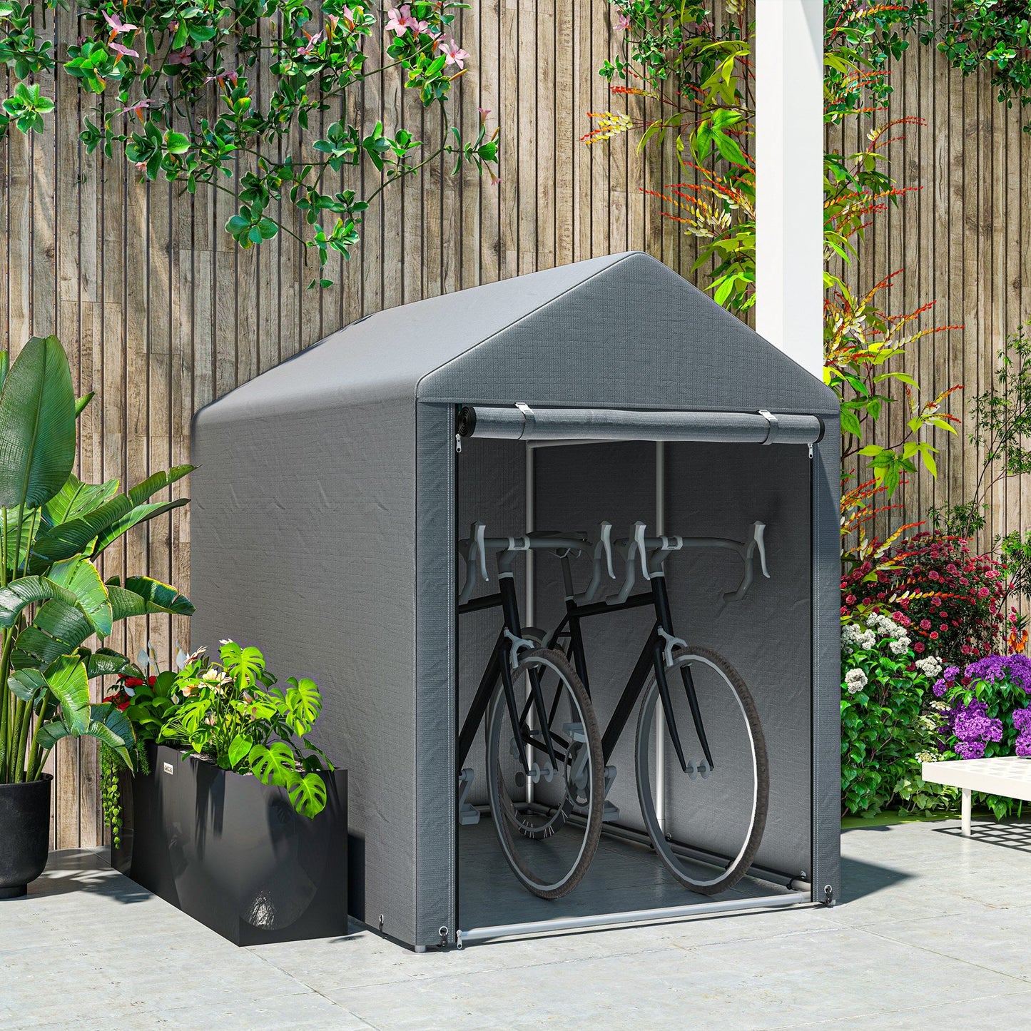 4 x 6ft Portable Shed, Outdoor Storage Shed Tent with Galvanised Steel Frame and Roll-up Door for Motorcycle, Bike, Garden Tools