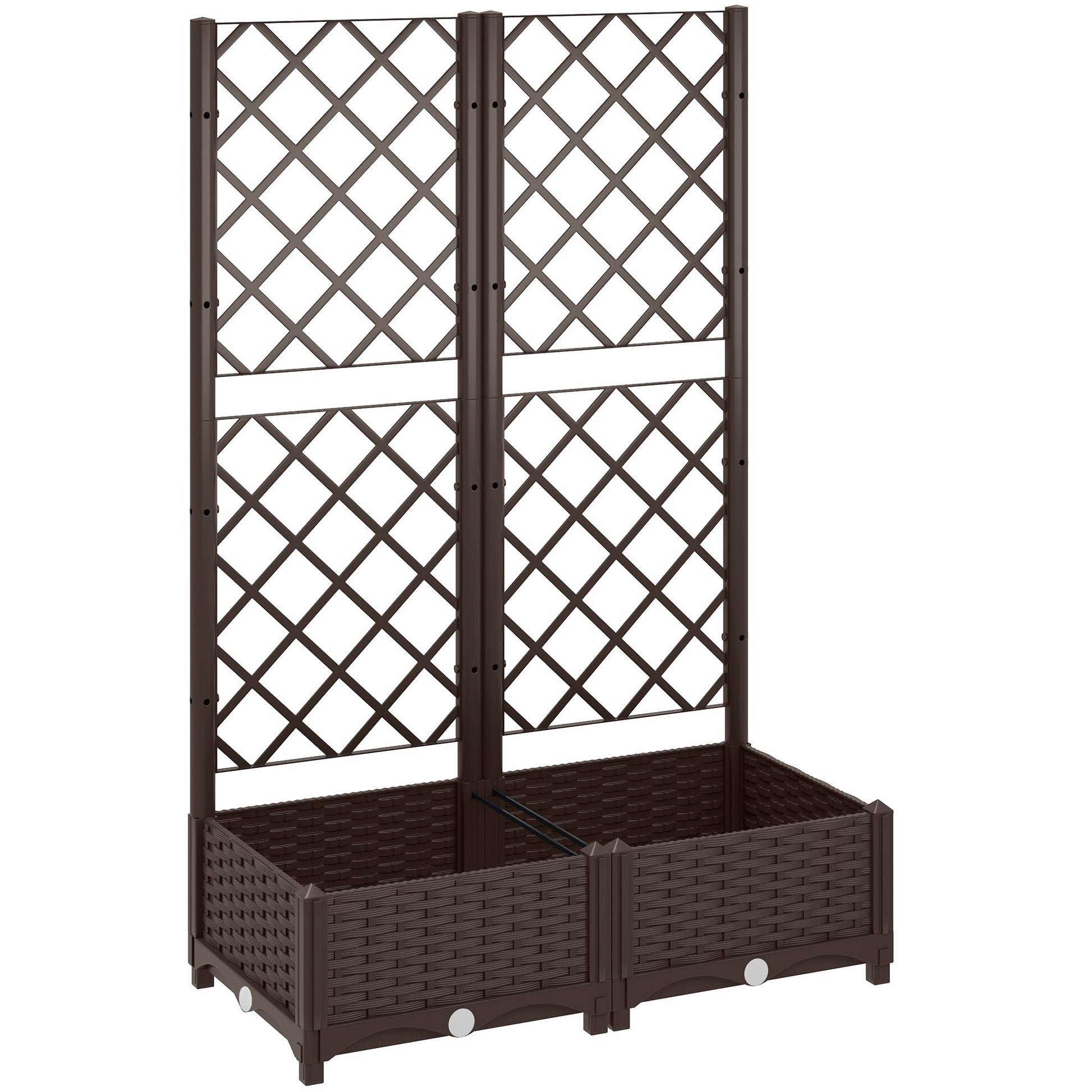 Raised Garden Bed with Trellis, Plastic Outdoor Planter Box with Drainage Holes and Drain Plugs, Raised Flower Bed for Patio, Backyard, Balcony, 32" x 16" x 48"