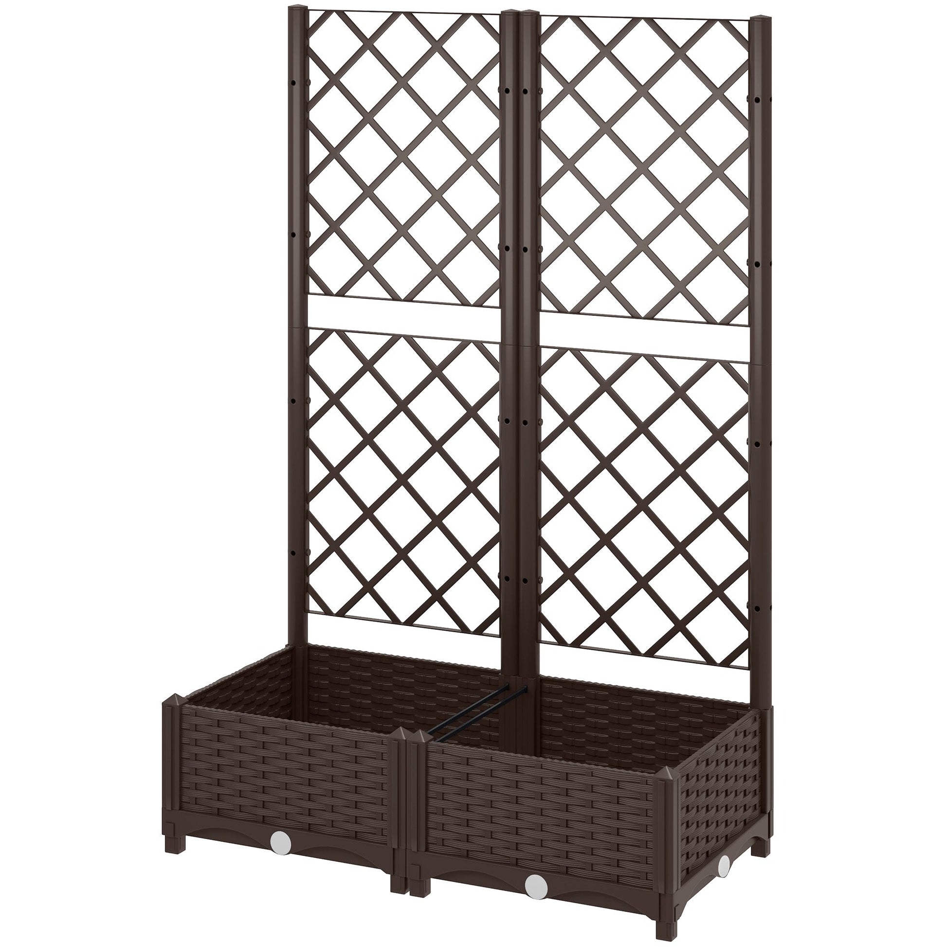 Raised Garden Bed with Trellis, Plastic Outdoor Planter Box with Drainage Holes and Drain Plugs, Raised Flower Bed for Patio, Backyard, Balcony, 32" x 16" x 48"