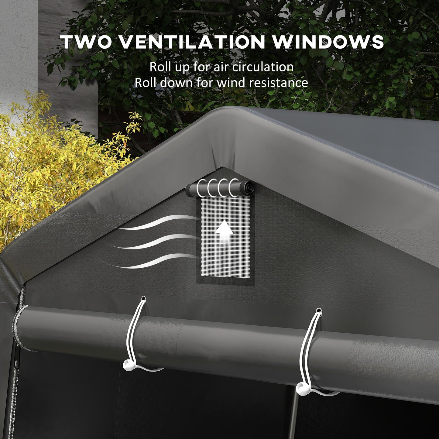 11' x 20' Heavy Duty Carport, Portable Garage Canopy Tent with 2 Ventilation Windows and Large Door, for Car, Truck, Boat, Motorcycle, Bike, Garden Tools, Dark Grey