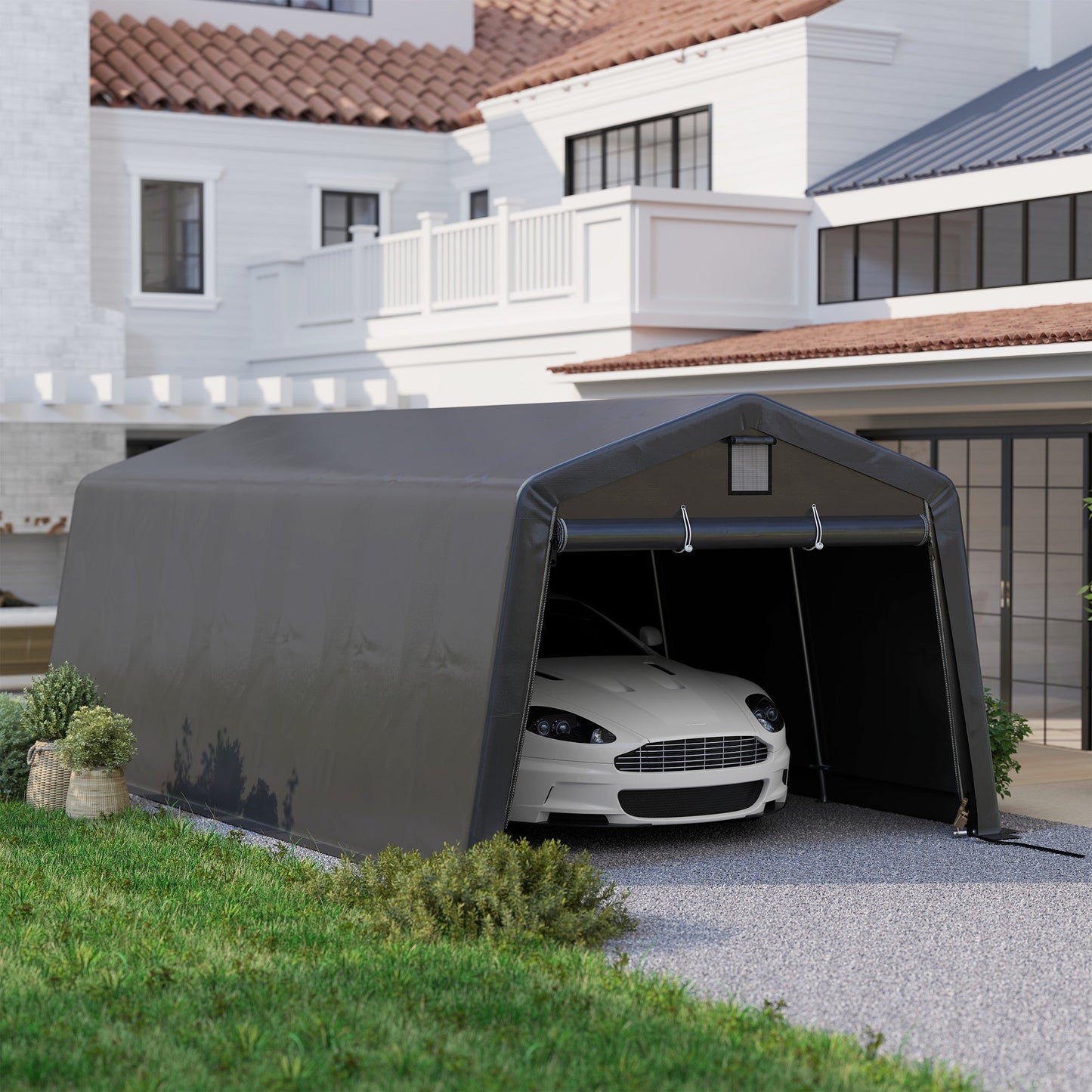 11' x 20' Heavy Duty Carport, Portable Garage Canopy Tent with 2 Ventilation Windows and Large Door, for Car, Truck, Boat, Motorcycle, Bike, Garden Tools, Dark Grey