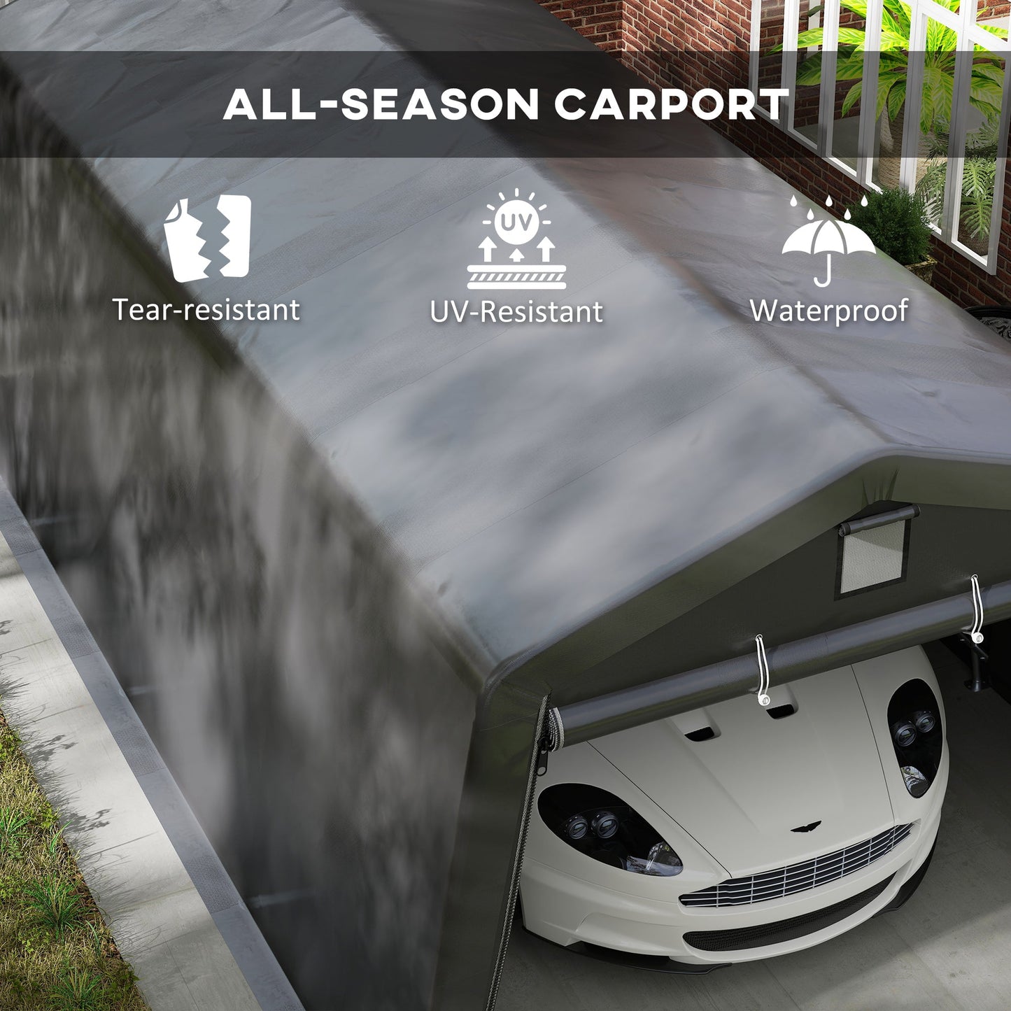 11' x 20' Heavy Duty Carport, Portable Garage Canopy Tent with 2 Ventilation Windows and Large Door, for Car, Truck, Boat, Motorcycle, Bike, Garden Tools, Dark Grey