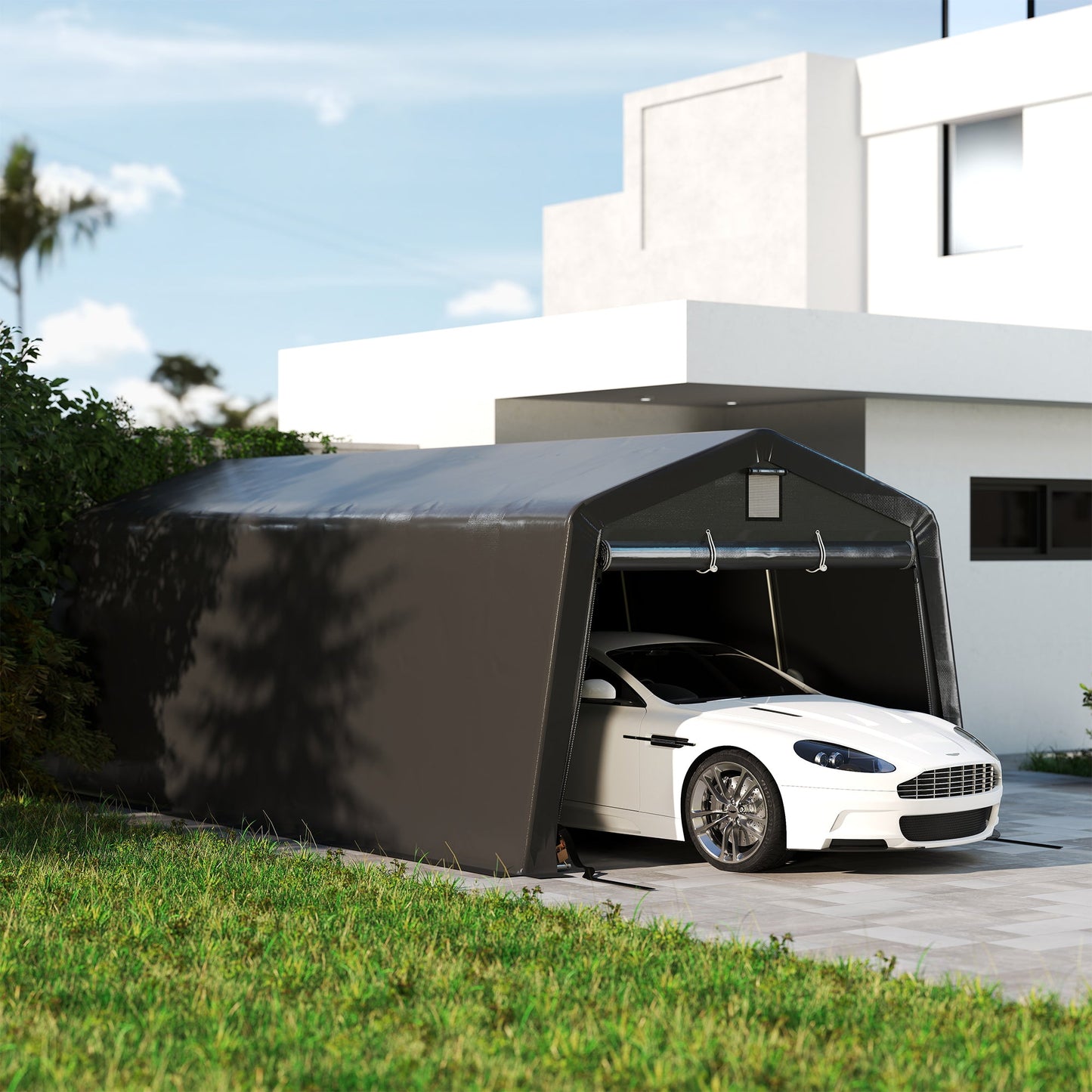 11' x 20' Heavy Duty Carport, Portable Garage Canopy Tent with 2 Ventilation Windows and Large Door, for Car, Truck, Boat, Motorcycle, Bike, Garden Tools, Dark Grey