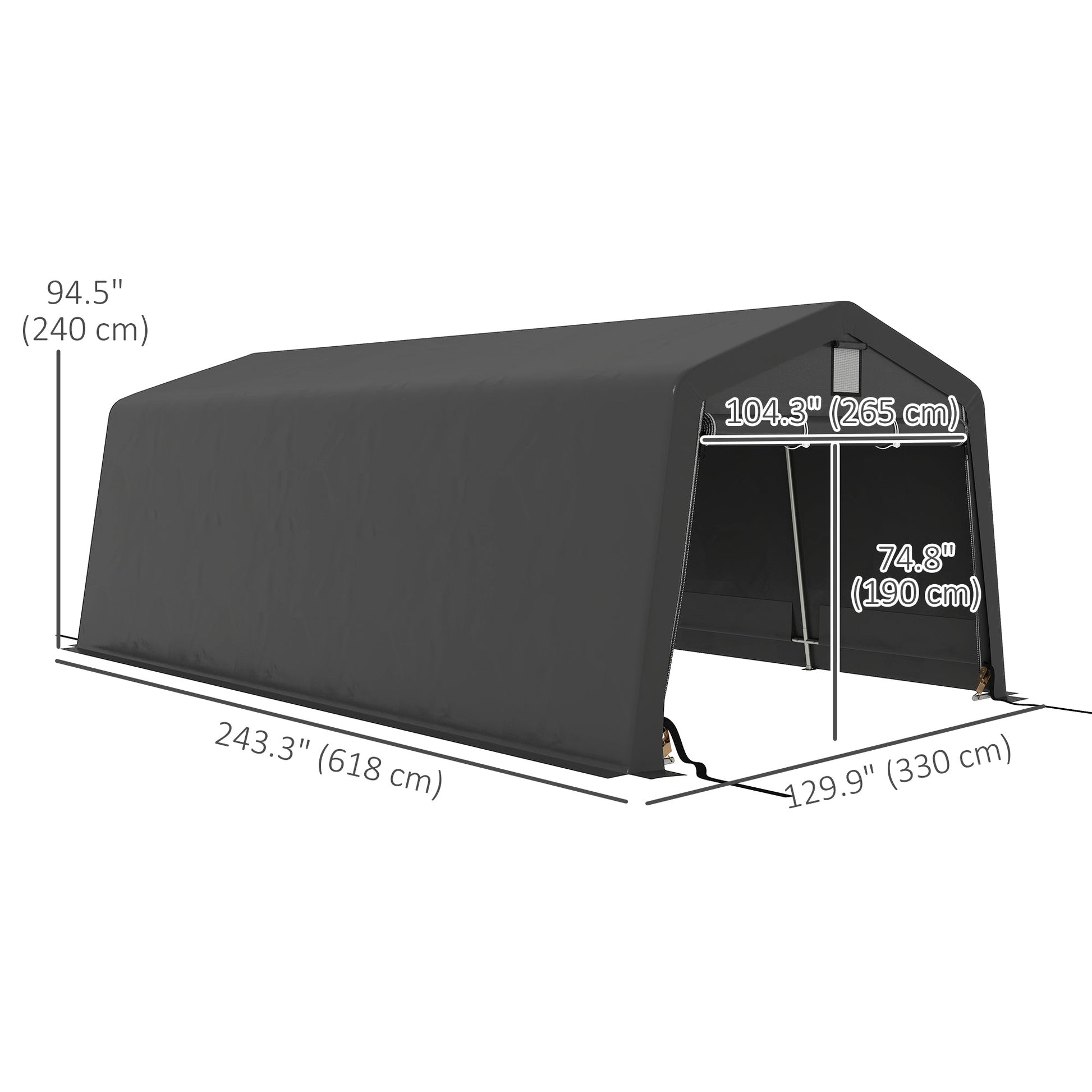 11' x 20' Heavy Duty Carport, Portable Garage Canopy Tent with 2 Ventilation Windows and Large Door, for Car, Truck, Boat, Motorcycle, Bike, Garden Tools, Dark Grey
