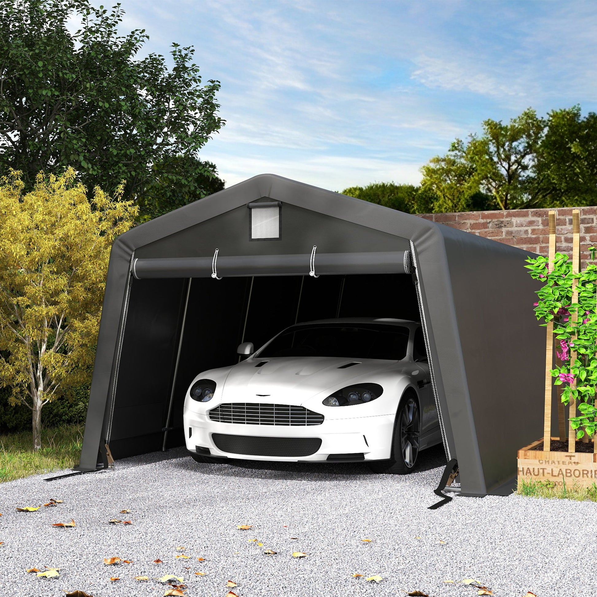 11' x 20' Heavy Duty Carport, Portable Garage Canopy Tent with 2 Ventilation Windows and Large Door, for Car, Truck, Boat, Motorcycle, Bike, Garden Tools, Dark Grey