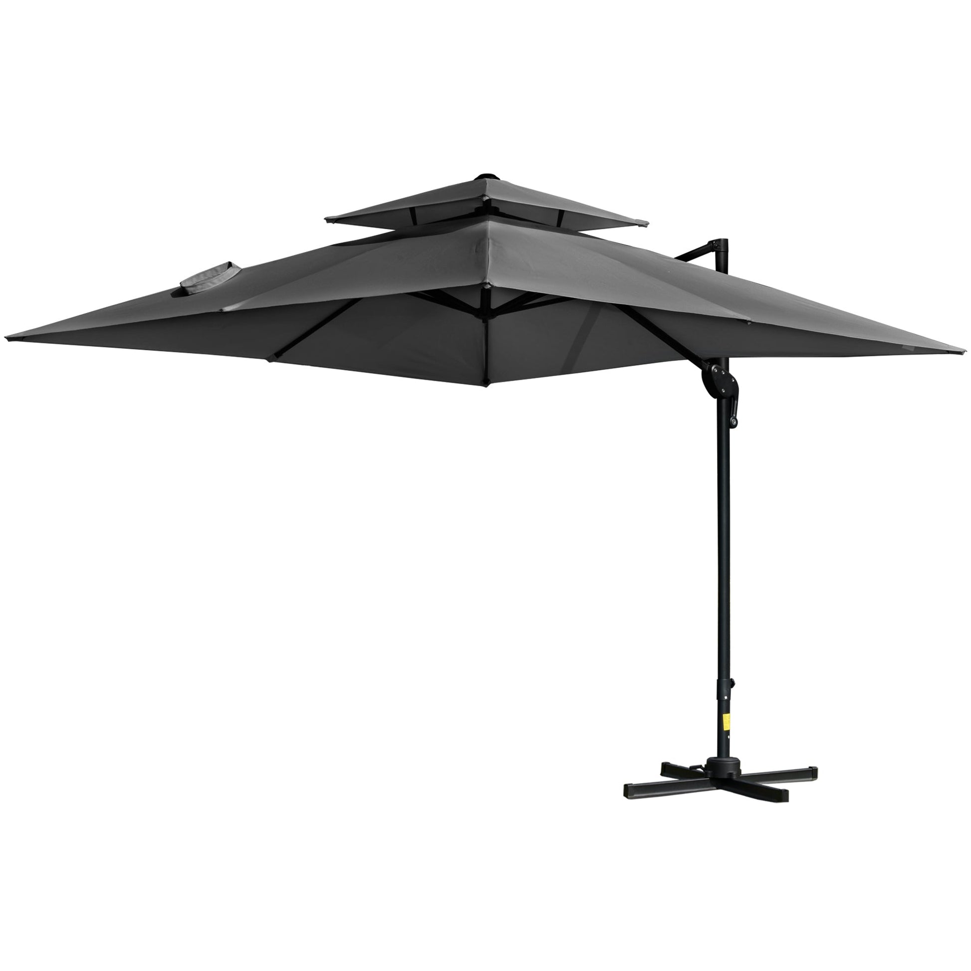 10' x 10' Cantilever Patio Umbrella, Double Top Square Offset Umbrella with 360° Rotation, 5 Adjustable Tilt Angles, Umbrella Cover, Aluminum Pole and Ribs, Charcoal Grey