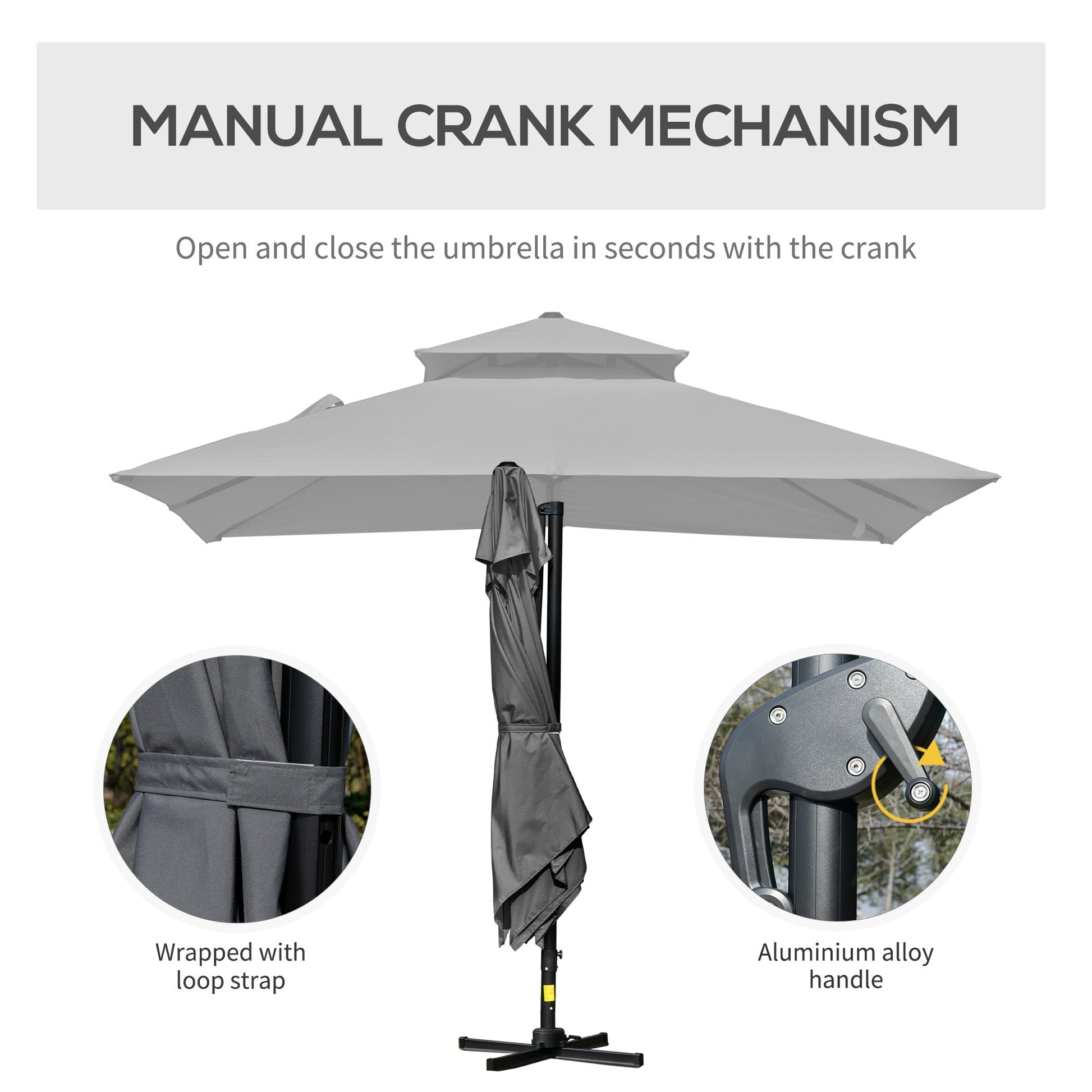 10' x 10' Cantilever Patio Umbrella, Double Top Square Offset Umbrella with 360° Rotation, 5 Adjustable Tilt Angles, Umbrella Cover, Aluminum Pole and Ribs, Charcoal Grey