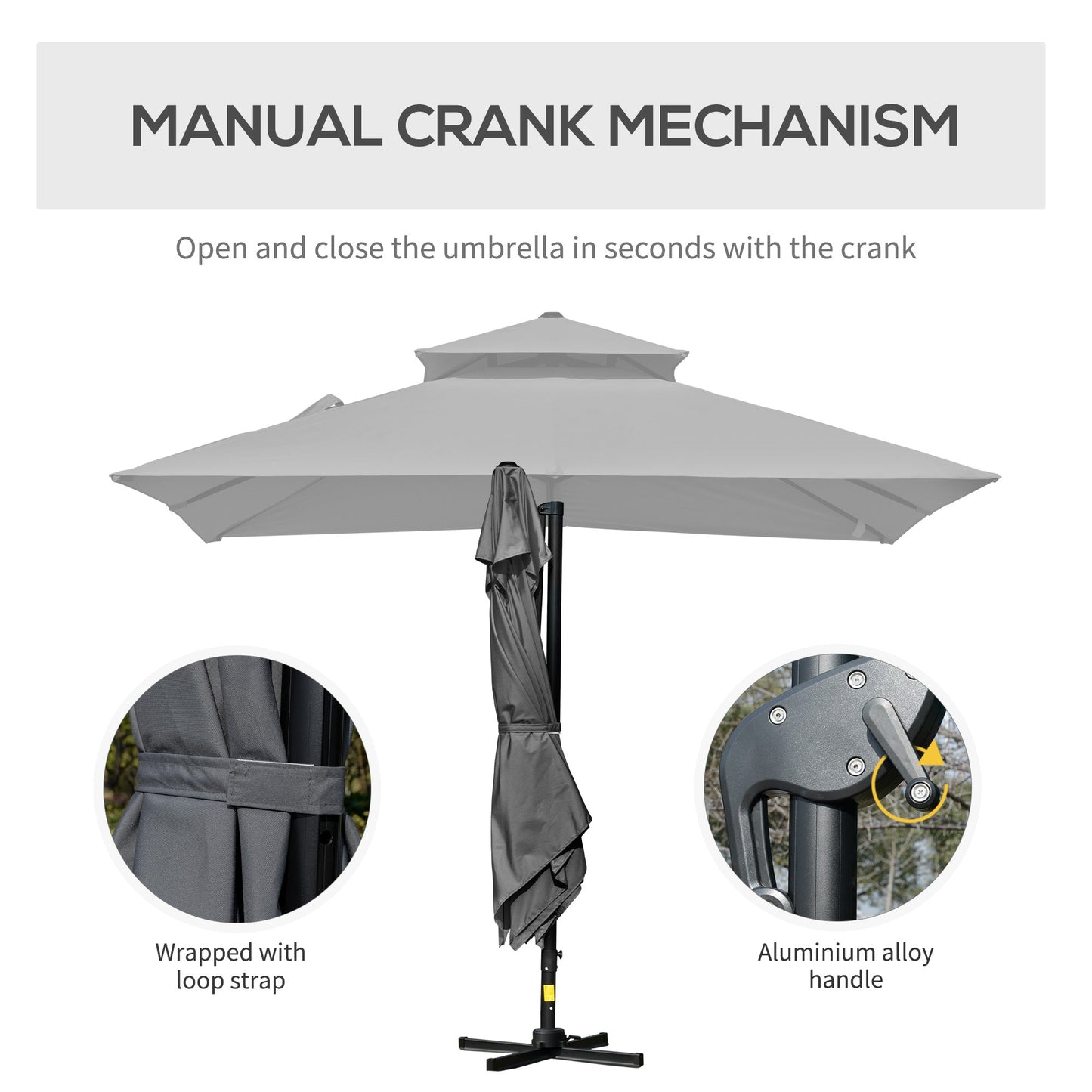 10' x 10' Cantilever Patio Umbrella, Double Top Square Offset Umbrella with 360° Rotation, 5 Adjustable Tilt Angles, Umbrella Cover, Aluminum Pole and Ribs, Charcoal Grey