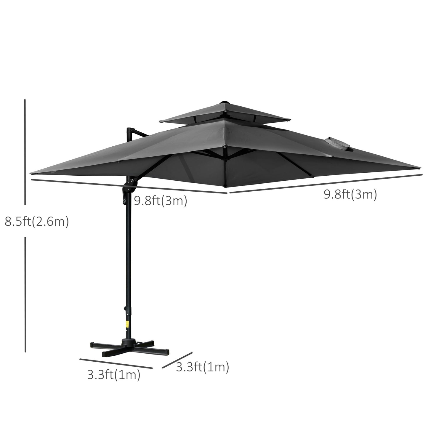 10' x 10' Cantilever Patio Umbrella, Double Top Square Offset Umbrella with 360° Rotation, 5 Adjustable Tilt Angles, Umbrella Cover, Aluminum Pole and Ribs, Charcoal Grey