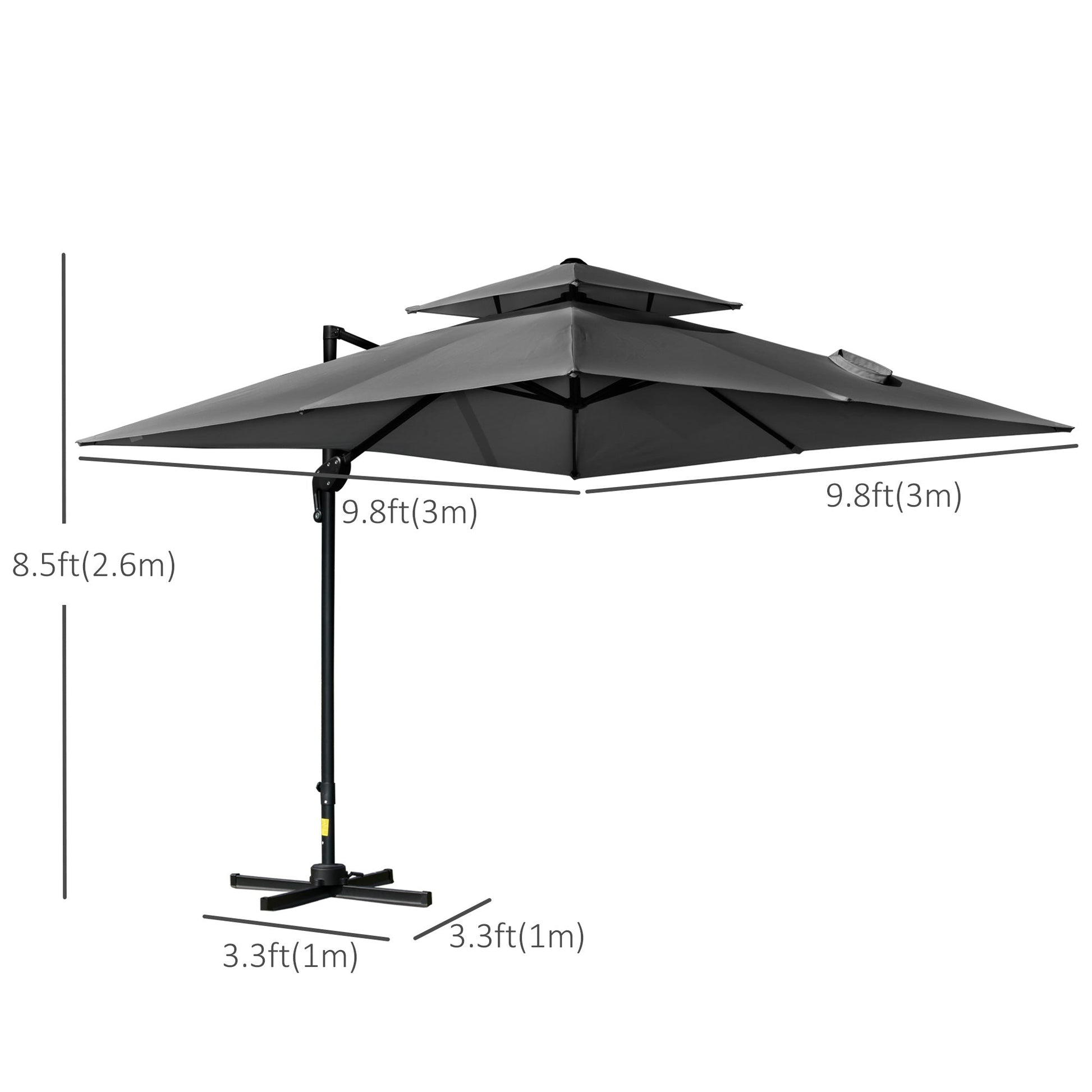 10' x 10' Cantilever Patio Umbrella, Double Top Square Offset Umbrella with 360° Rotation, 5 Adjustable Tilt Angles, Umbrella Cover, Aluminum Pole and Ribs, Charcoal Grey
