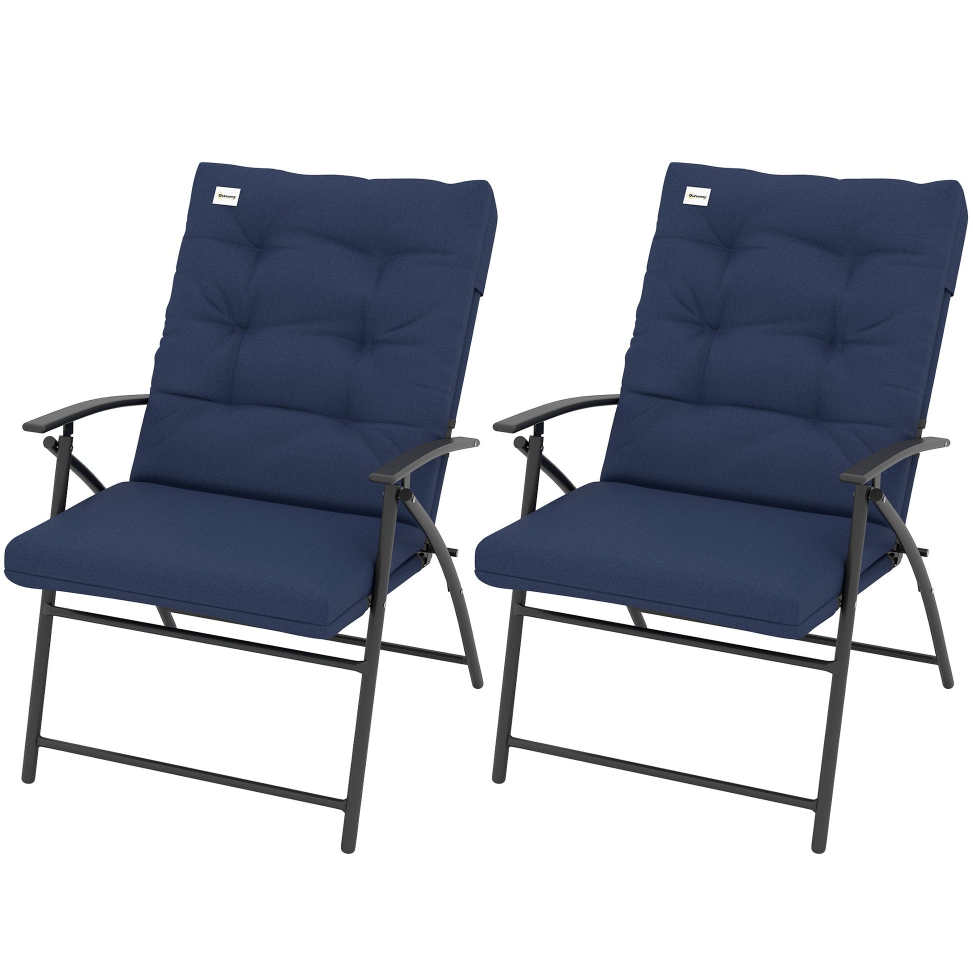 Set of 2 Outdoor Dining Chairs, Folding Patio Chair with Adjustable Backrest, Padded Folding Chairs for Outdoor Events, Blue