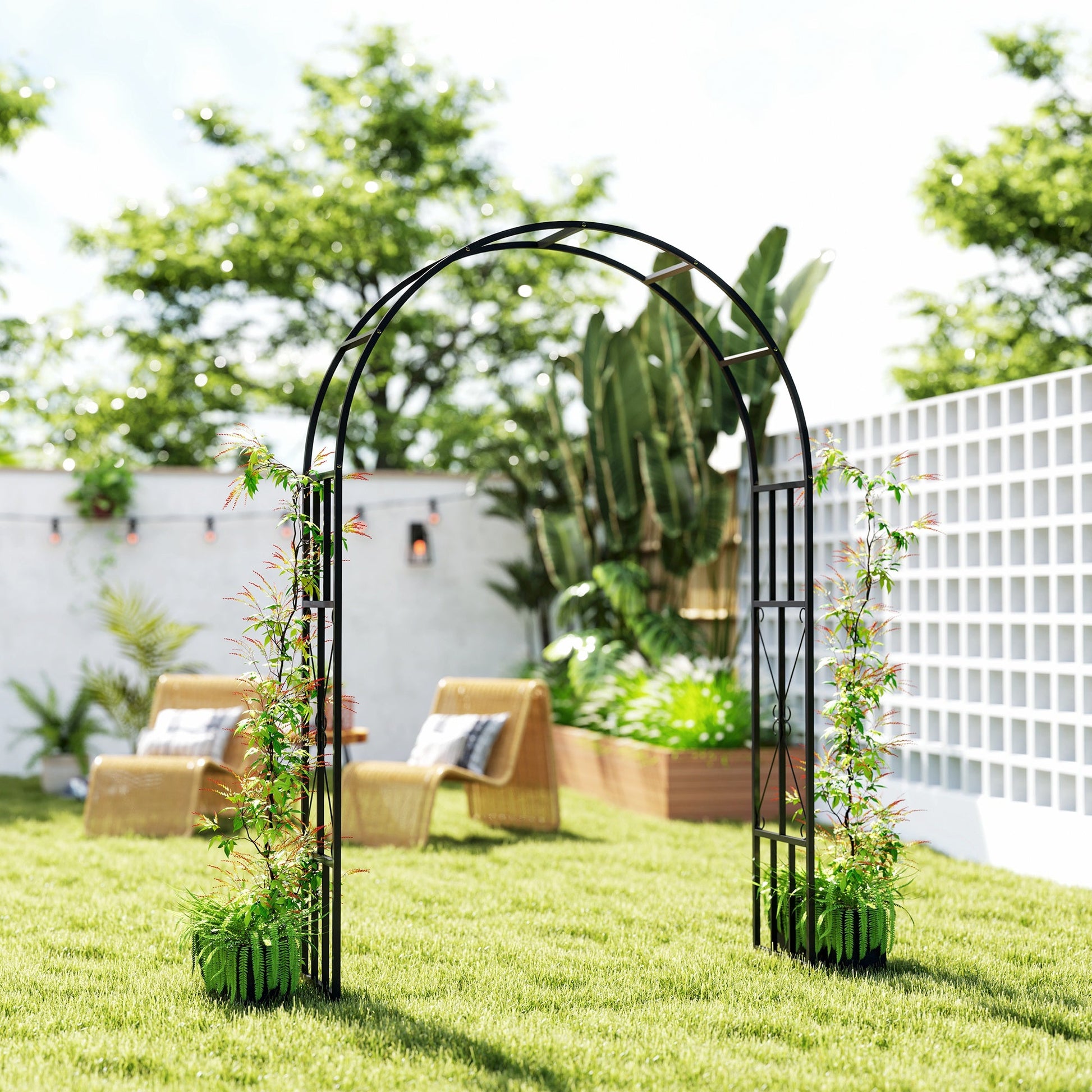 7.3ft Steel Garden Arch Trellis, Garden Arbor Trellis for Climbing Plants Roses Wisteria Vines, Flower Arch Wedding Arch Stand for Bridal Party Ceremony Decoration, Black