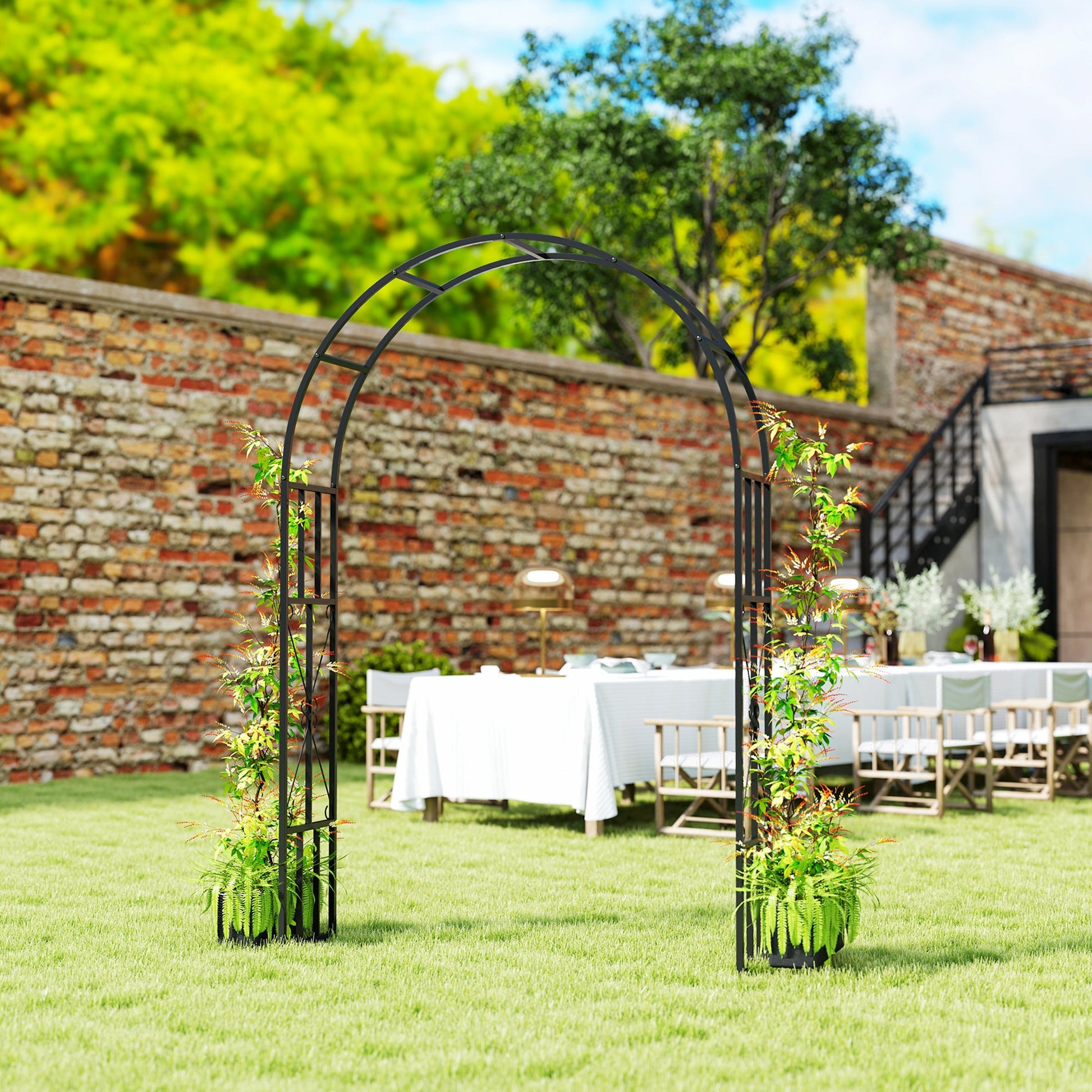 7.3ft Steel Garden Arch Trellis, Garden Arbor Trellis for Climbing Plants Roses Wisteria Vines, Flower Arch Wedding Arch Stand for Bridal Party Ceremony Decoration, Black