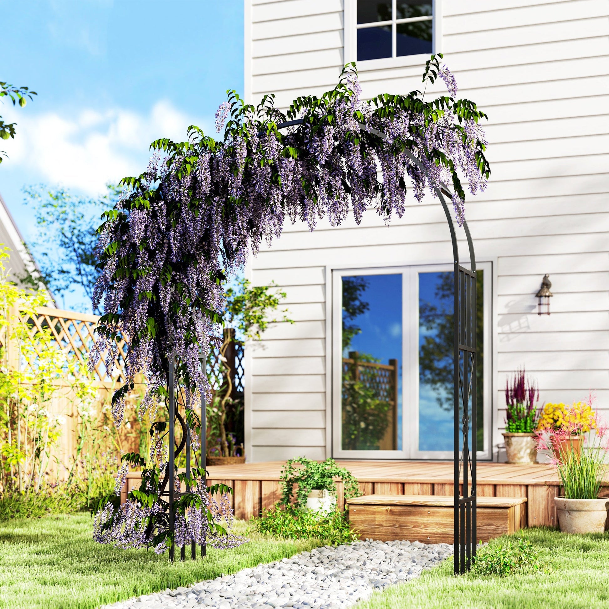 7.3ft Steel Garden Arch Trellis, Garden Arbor Trellis for Climbing Plants Roses Wisteria Vines, Flower Arch Wedding Arch Stand for Bridal Party Ceremony Decoration, Black