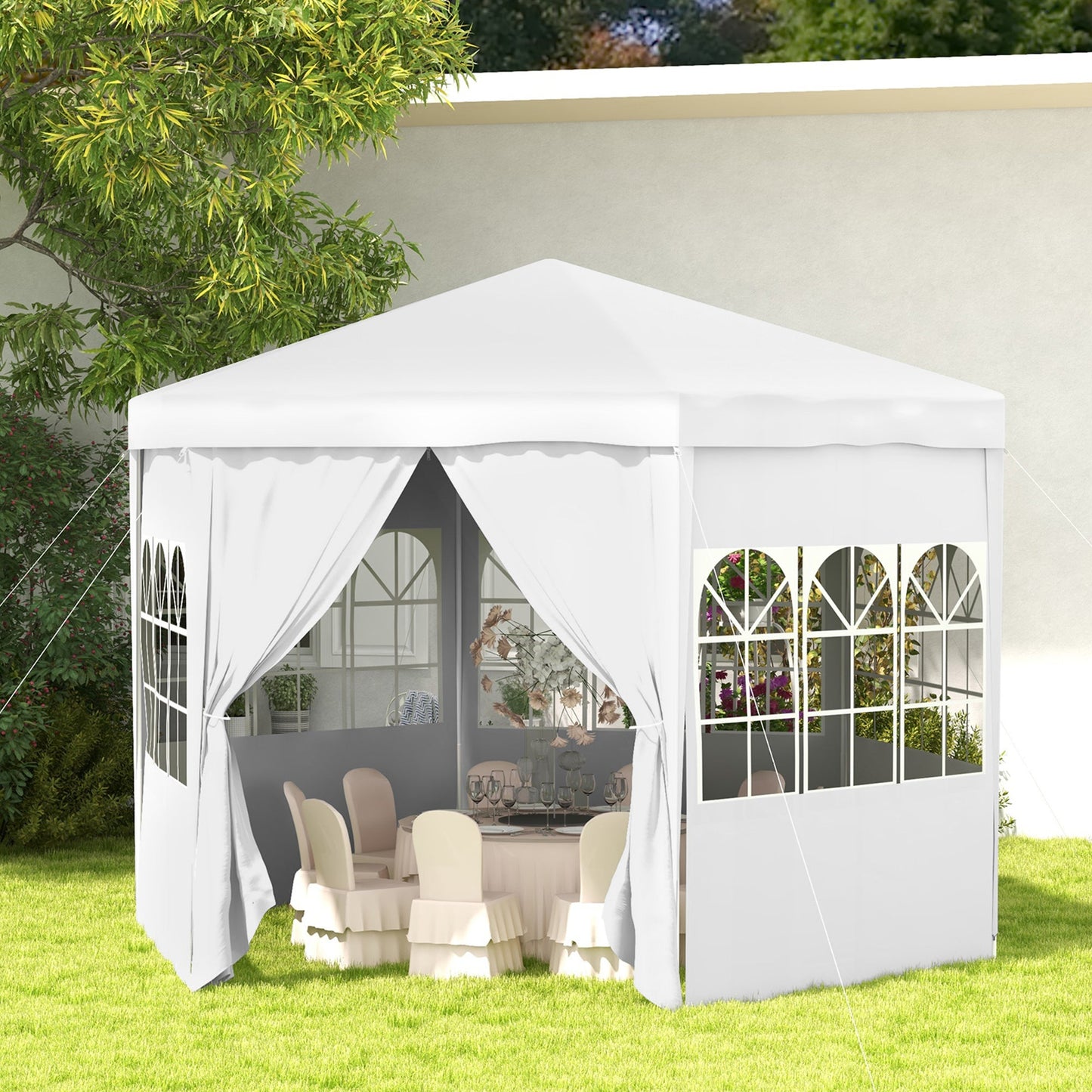 13 ft. Gazebo Canopy Party Tent with 6 Removable Side Walls with Windows and Doors for Outdoor Events, White