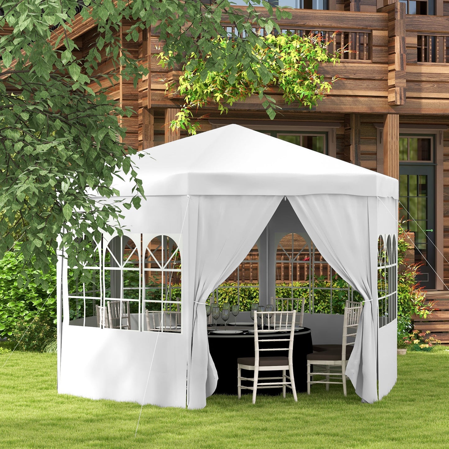 13 ft. Gazebo Canopy Party Tent with 6 Removable Side Walls with Windows and Doors for Outdoor Events, White