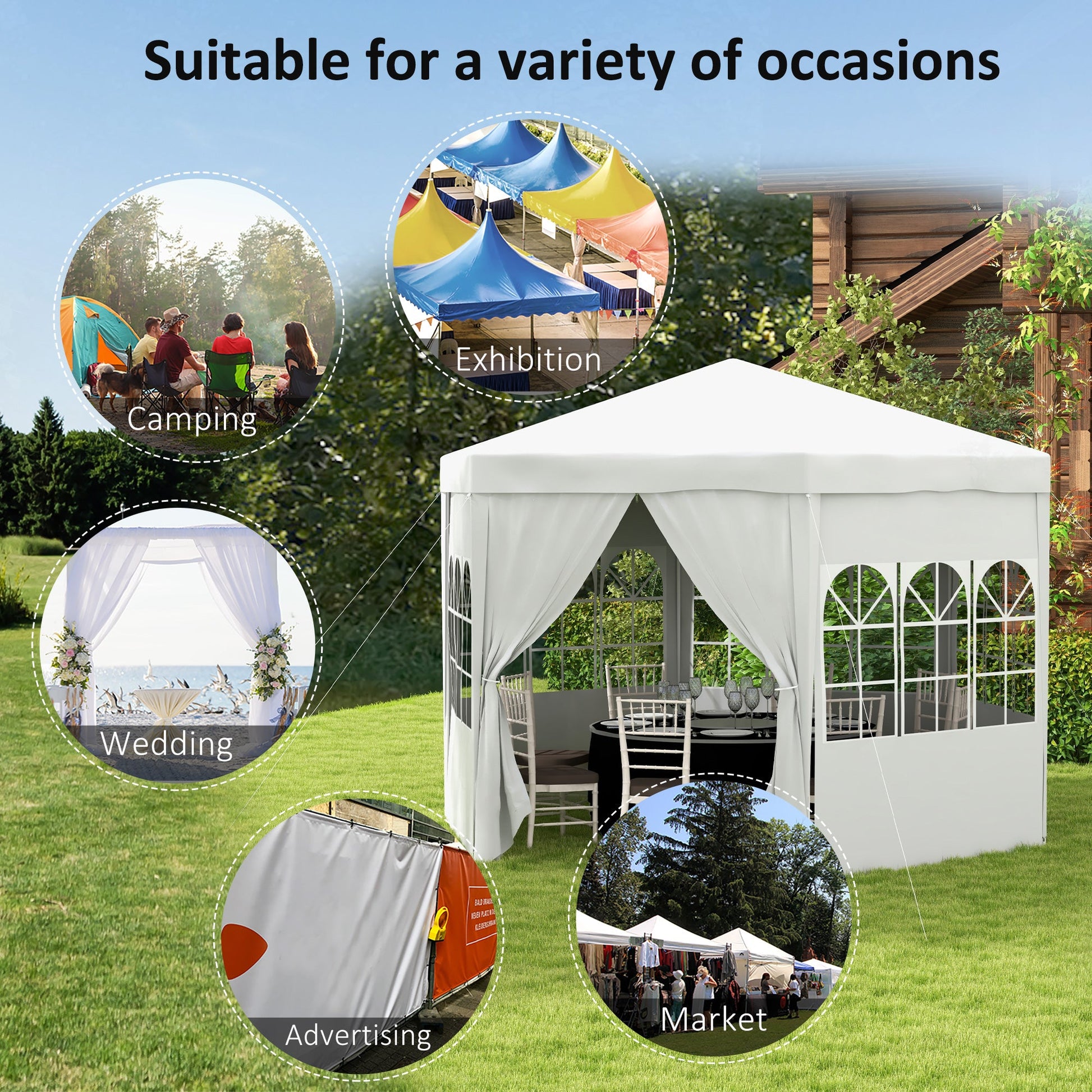 13 ft. Gazebo Canopy Party Tent with 6 Removable Side Walls with Windows and Doors for Outdoor Events, White