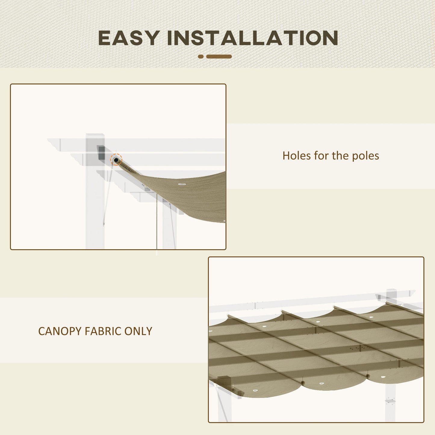 Retractable Replacement Pergola Canopy for 10' x 10' Pergola, Pergola Cover Replacement, Tan