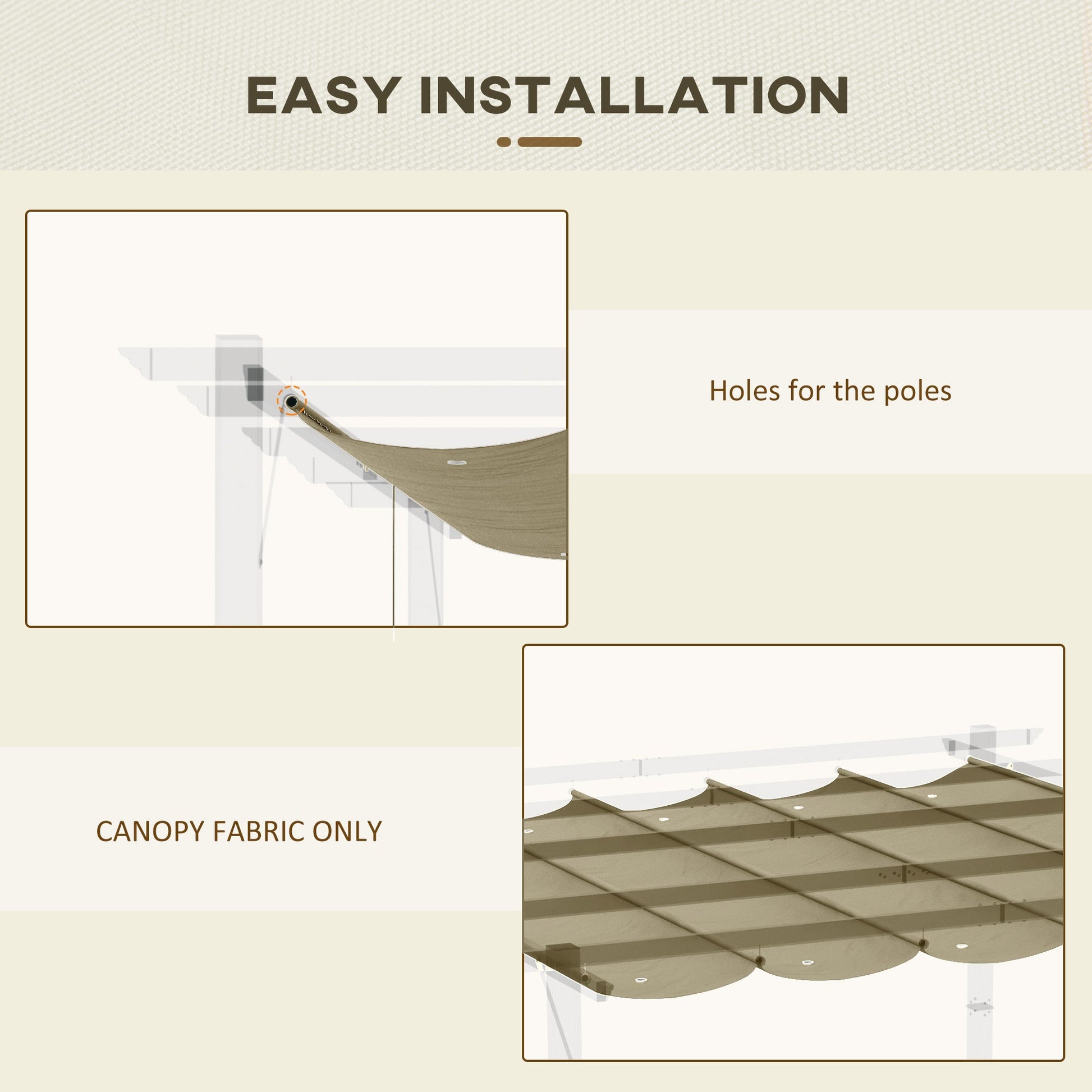 Retractable Replacement Pergola Canopy for 10' x 10' Pergola, Pergola Cover Replacement, Tan