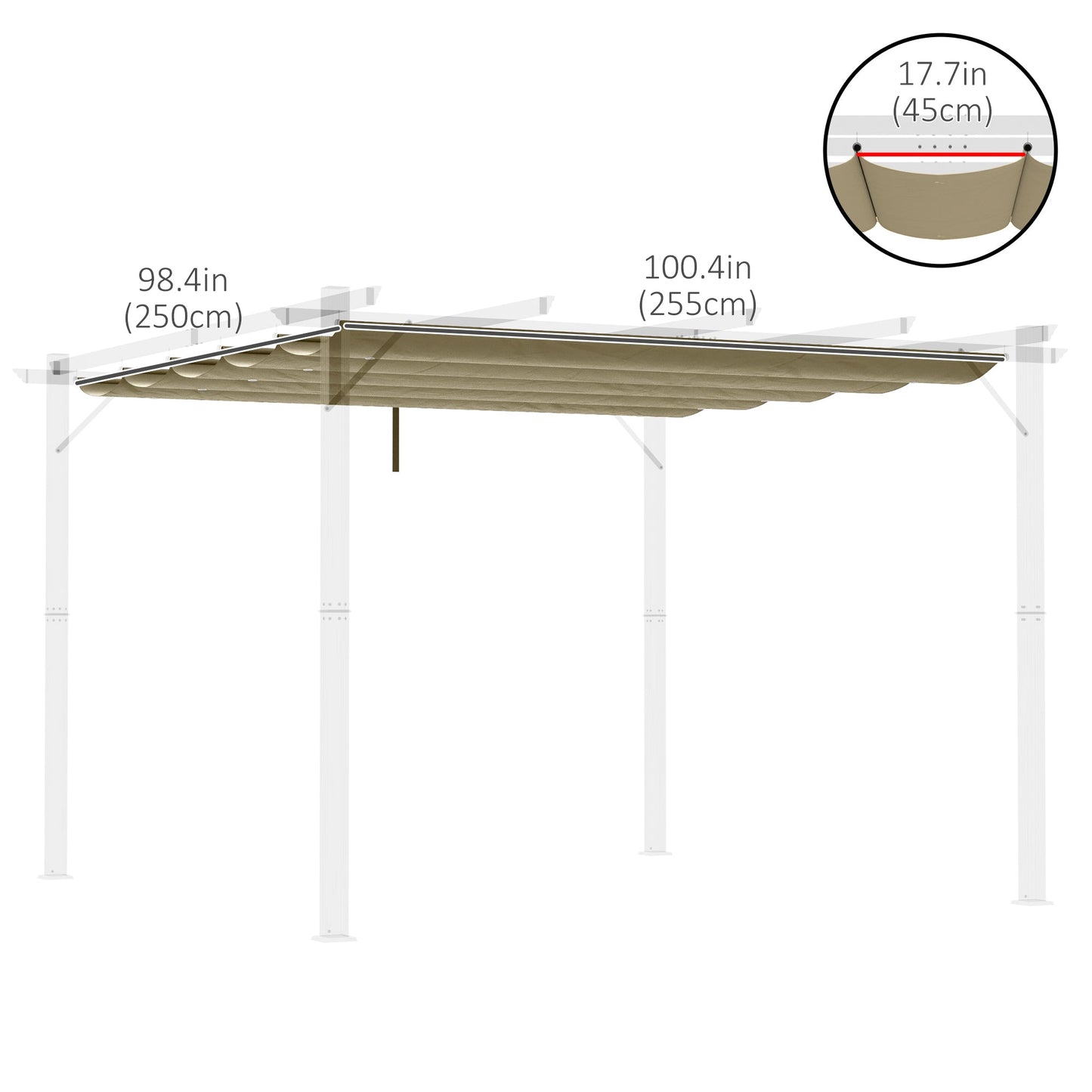 Retractable Replacement Pergola Canopy for 10' x 10' Pergola, Pergola Cover Replacement, Tan
