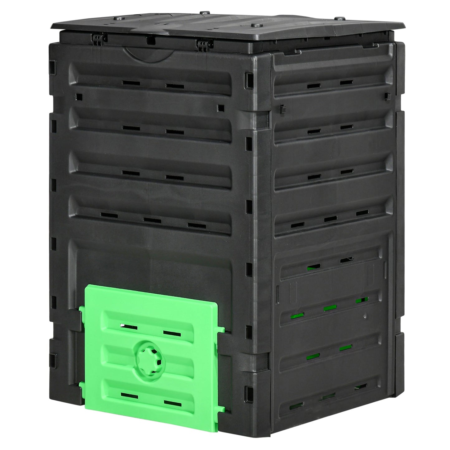 Compost Bin, 120 Gallon (450L) Garden Composter with Gloves, 80 Vents and 2 Sliding Doors, Lightweight & Solid, Fast Creation of Fertile Soil, Black