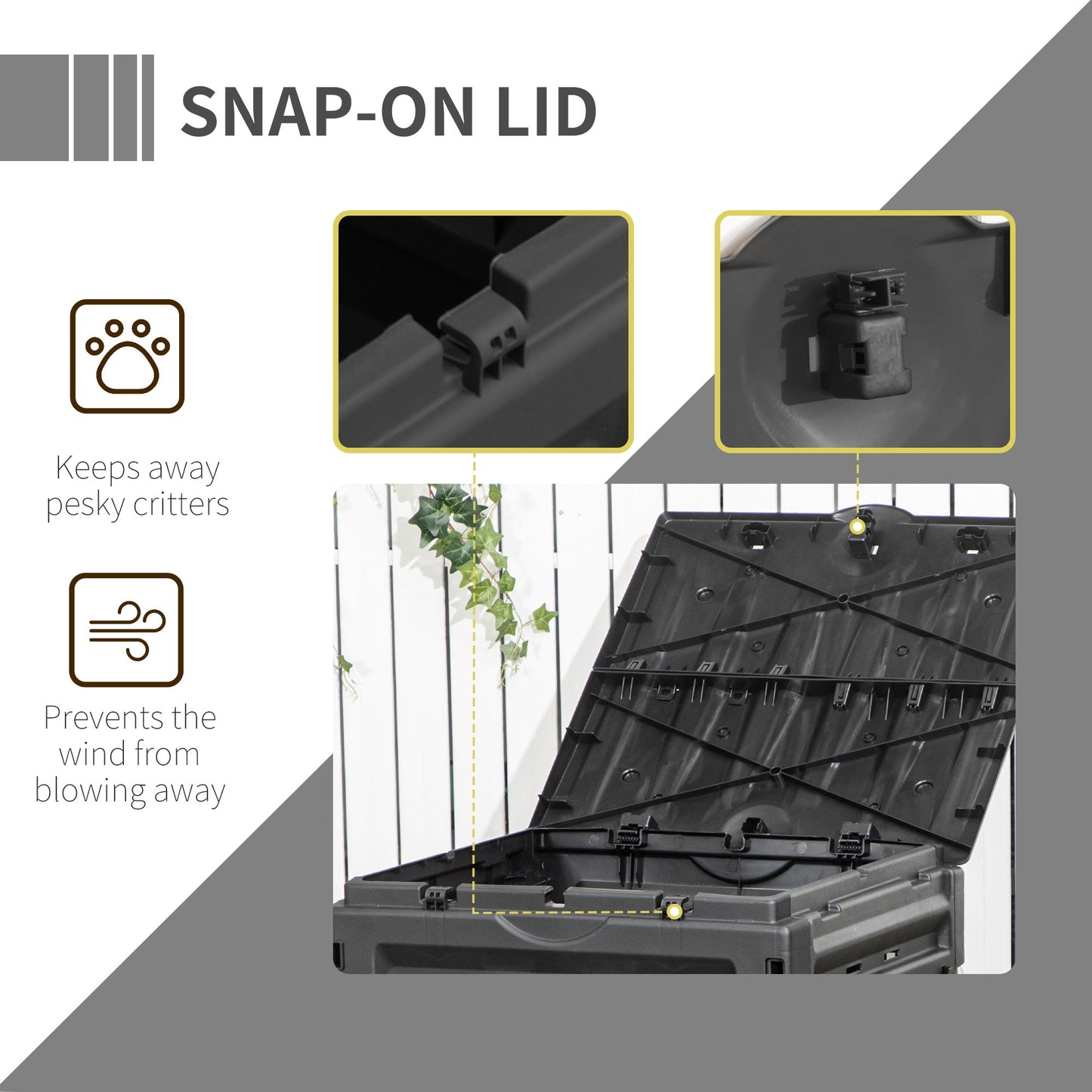 Compost Bin, 120 Gallon (450L) Garden Composter with Gloves, 80 Vents and 2 Sliding Doors, Lightweight & Solid, Fast Creation of Fertile Soil, Black