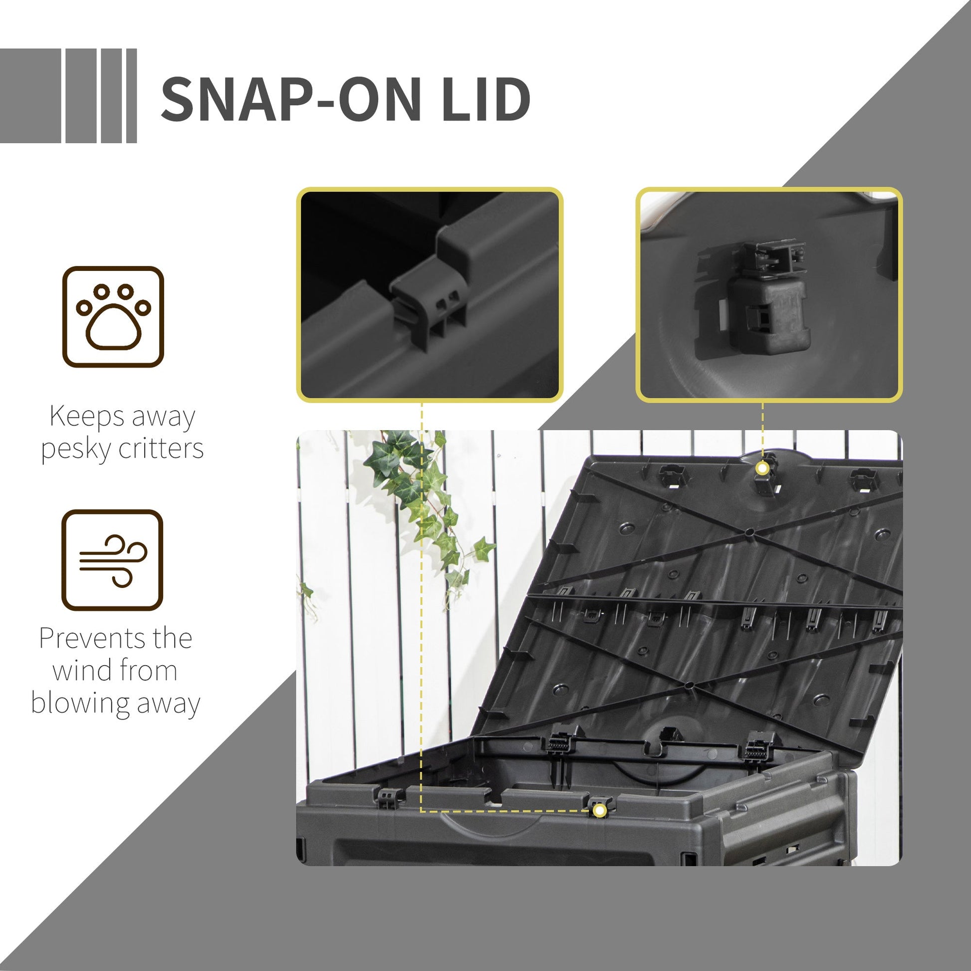 Compost Bin, 120 Gallon (450L) Garden Composter with Gloves, 80 Vents and 2 Sliding Doors, Lightweight & Solid, Fast Creation of Fertile Soil, Black