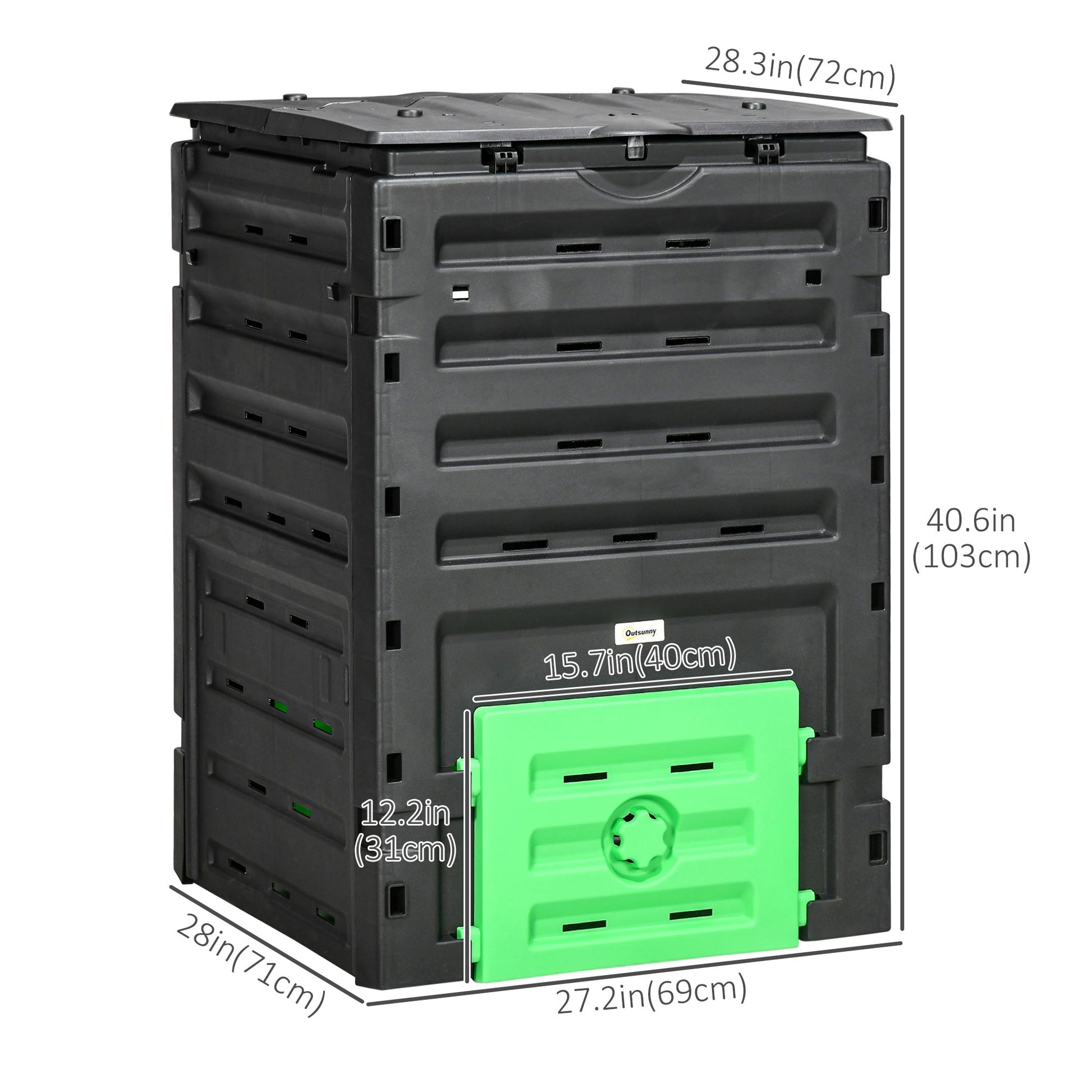 Compost Bin, 120 Gallon (450L) Garden Composter with Gloves, 80 Vents and 2 Sliding Doors, Lightweight & Solid, Fast Creation of Fertile Soil, Black