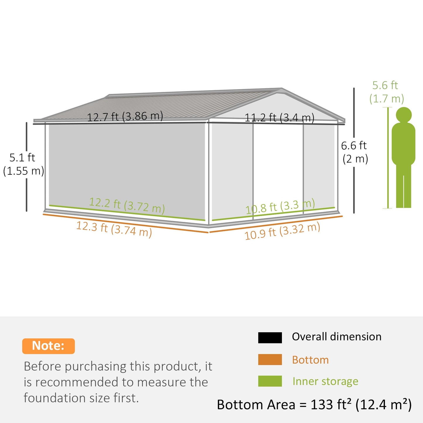 11' x 13' Garden Storage Shed with Foundation Kit, Metal Tool Storage House with Double Doors for Outdoor Patio Yard, Yellow