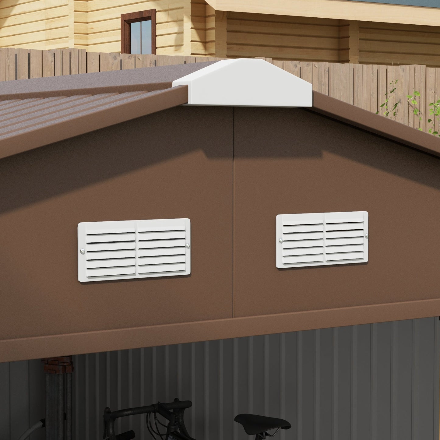 11' x 13' Garden Storage Shed with Foundation Kit, Metal Tool Storage House with Double Doors for Outdoor Patio Yard, Yellow