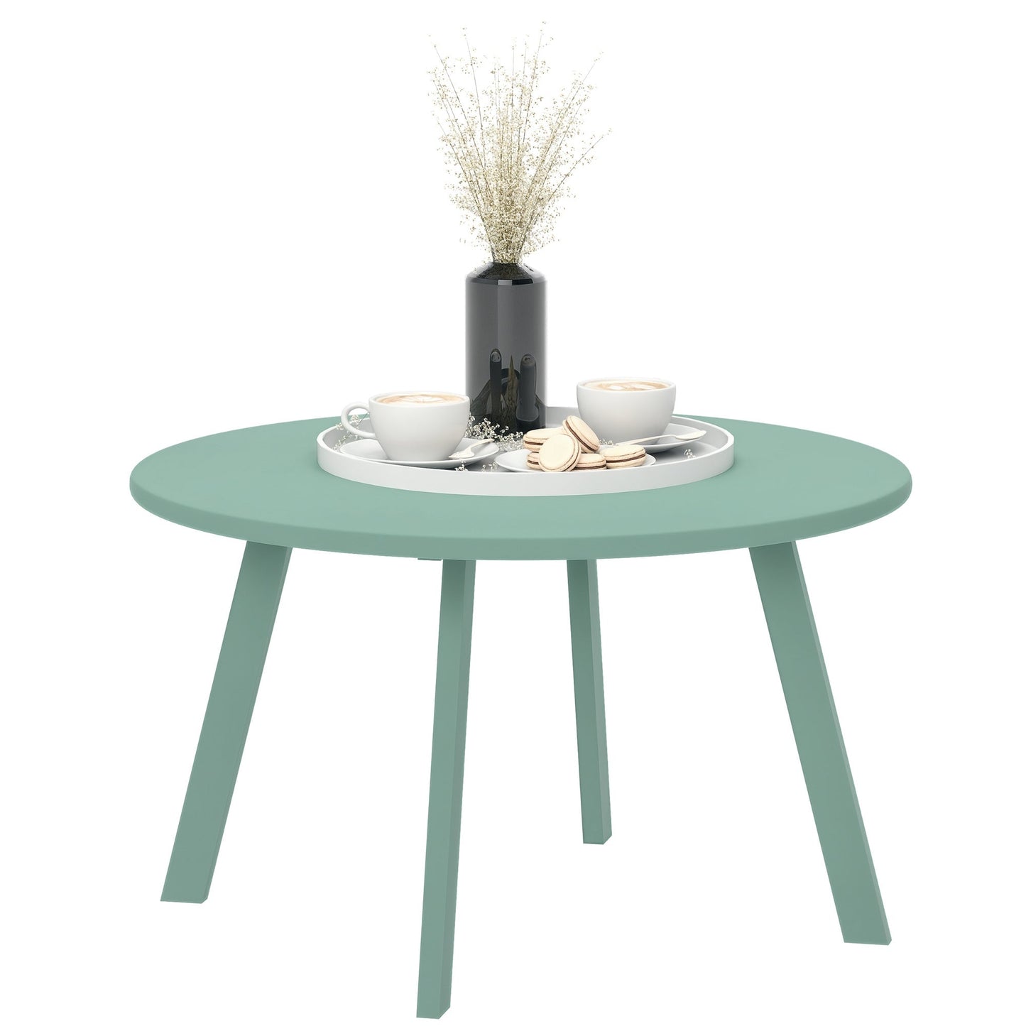 36" Patio Coffee Table, Round Outdoor Side Table with Weather Resistant Metal Frame and Non-Slip Foot Pads for Garden, Balcony, Backyard, Living Room, Green